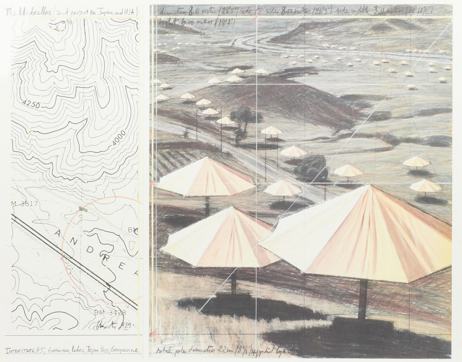 after (Christo) Vladimirov Javacheff (Bulgaria / France, 1935–2020), Umbrellas, Japan and the USA,: after (Christo) Vladimirov Javacheff Bulgaria / France 1935–2020 Umbrellas, Japan and the USA, 1984-1991 offset poster in colors The Umbrellas was a joint project for Japan and USA 1984–91. A