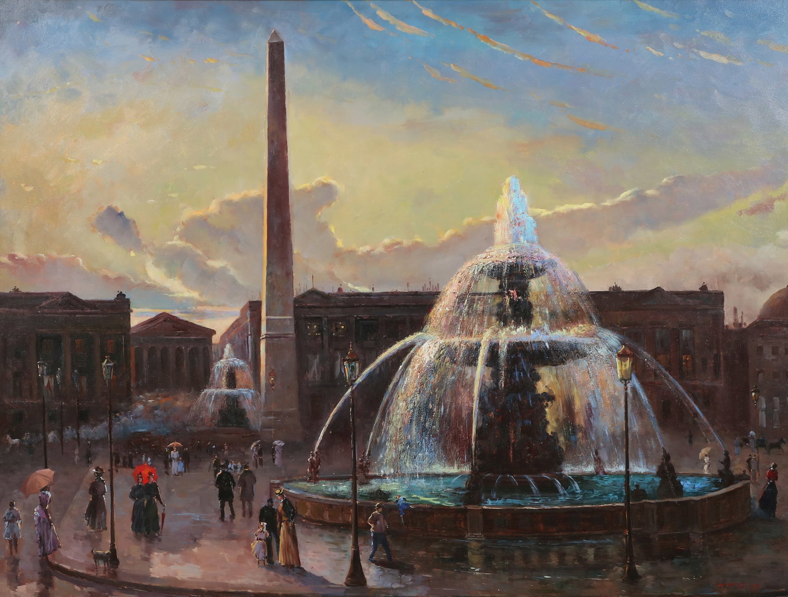 After Gustav Pope (England, 1831-1910), Place de la Concorde, Paris, oil on canvas, 36 x 48in (92 x (1 of 4)