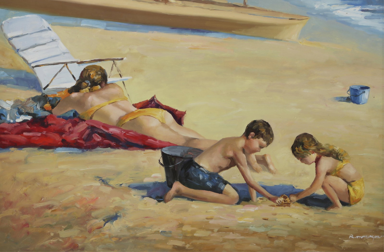 Unkown (American, 20th century), Untitled, beach scene, oil on canvas, 24 x 36in (61 x 92cm) (1 of 4)