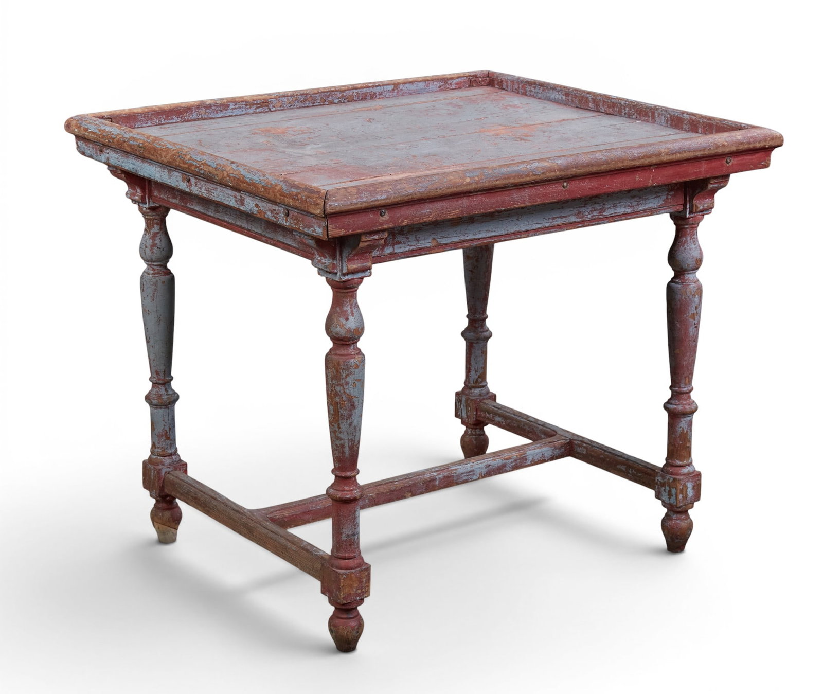 A rustic red and grey painted table, 19th century (1 of 7)