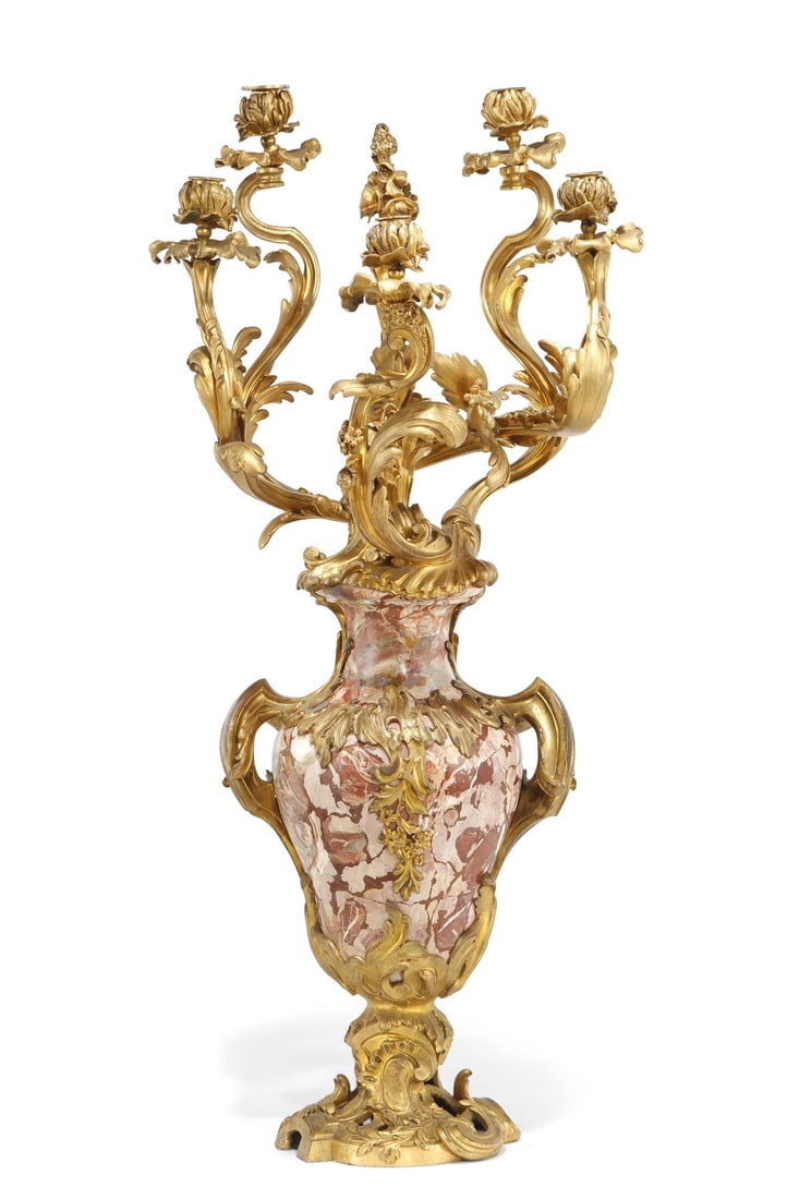 A good and imposing French gilt bronze and marble candelabrum, Henry Dasson, late 19th century (1 of 4)