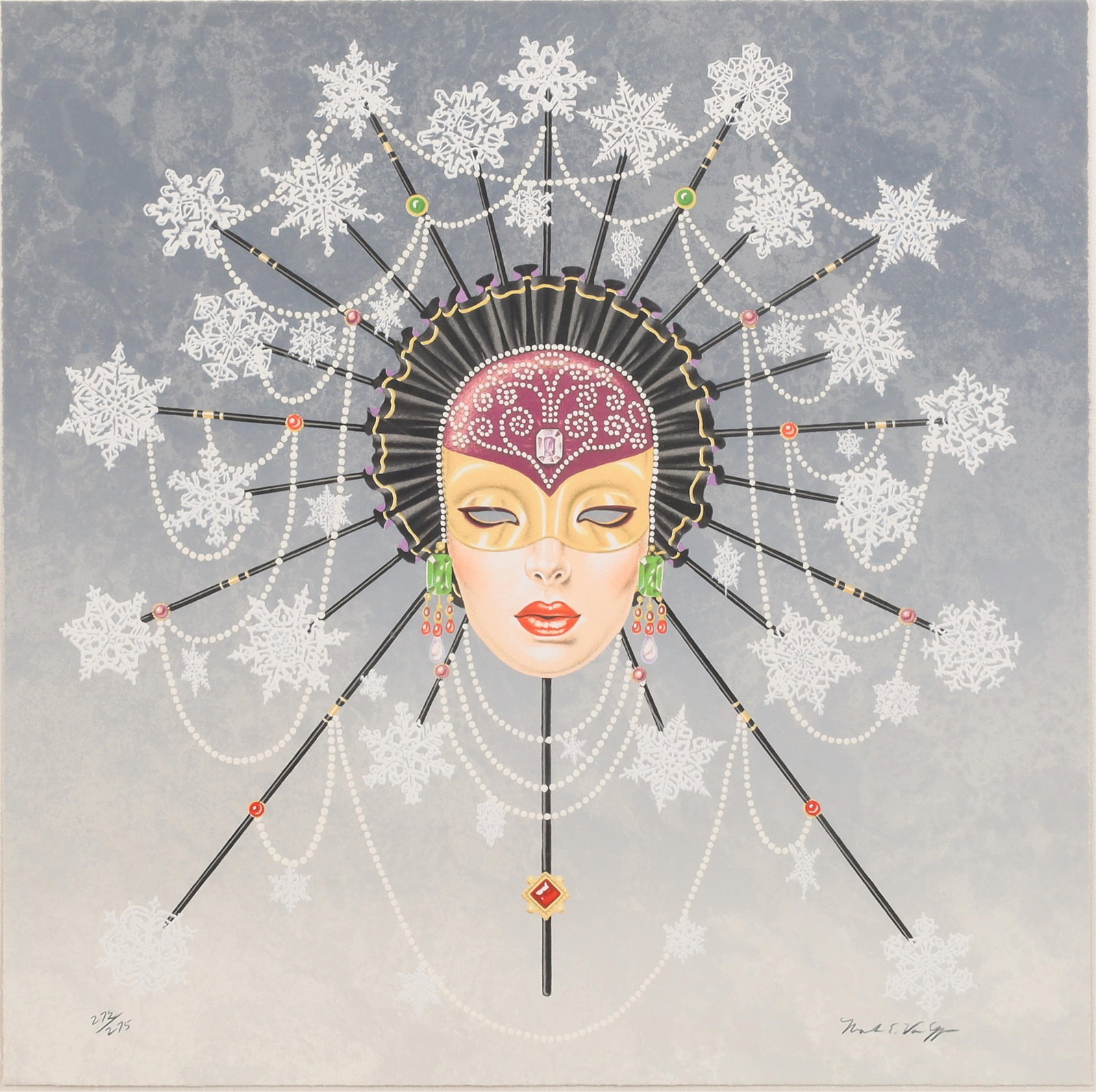 Mark Van Epps (American, 1949-1990), Mask of Winter, 1986, lithograph in colors on wove paper, 24 x: Mark Van Epps American 1949-1990 Mask of Winter, 1986 lithograph in colors on wove paper editioned 272 / 275 and signed in pencil to lower print 24 x 24in (61 x 61cm)
