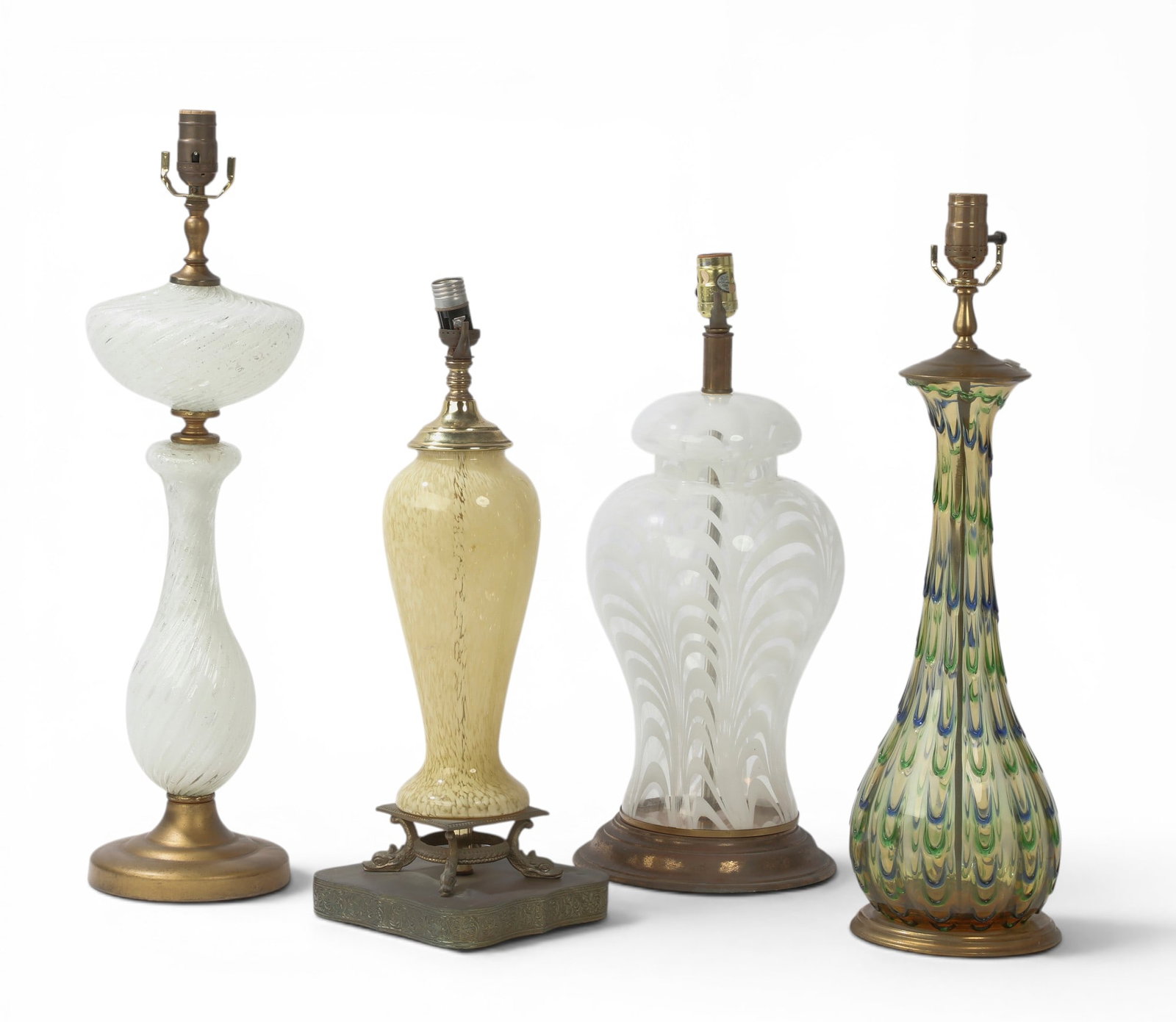 A group of four glass table lamps: A group of four glass table lamps Tallest: height 24 in. (61 cm.)