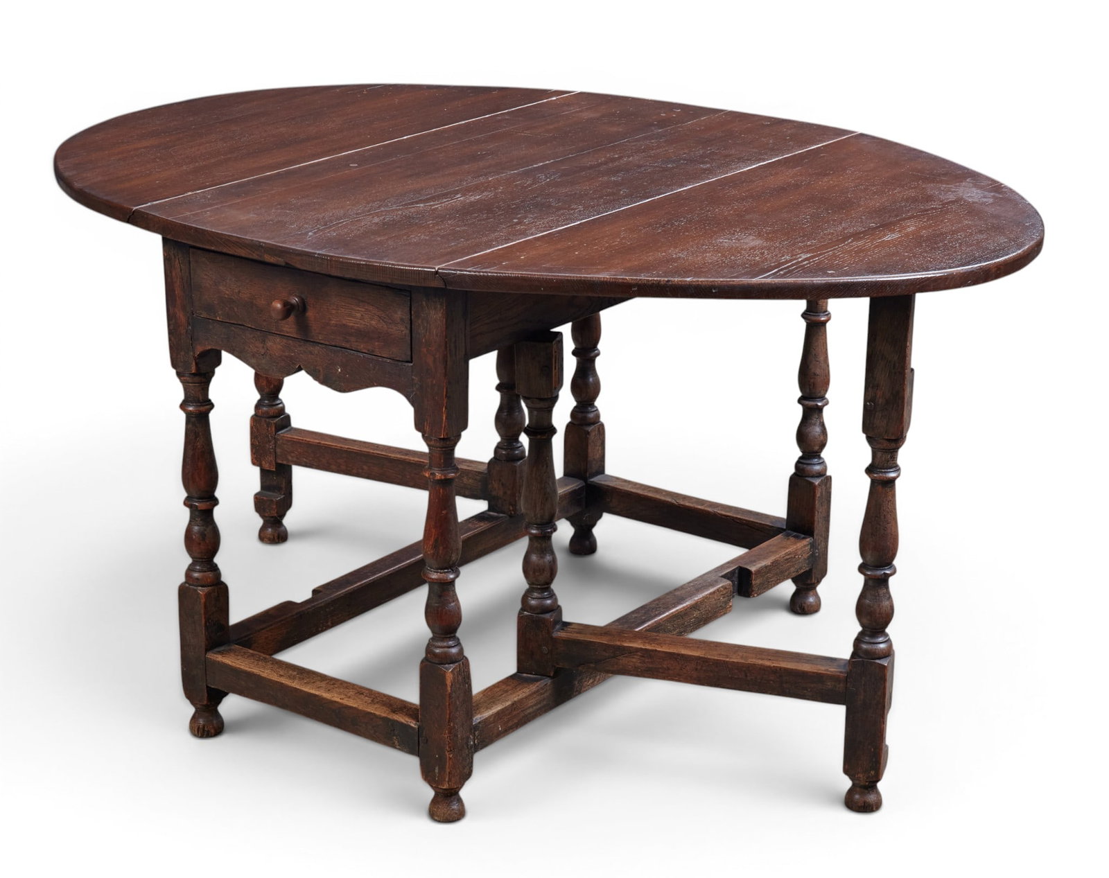 An oval drop leaf table with single drawer - 5