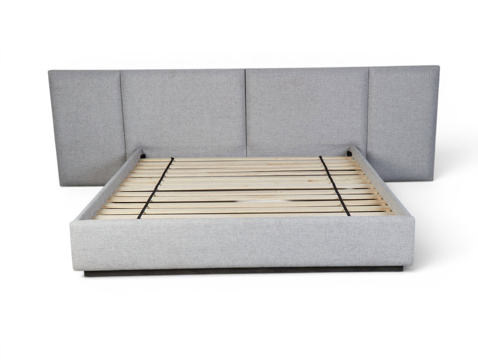 A grey upholstered king size bed - 3