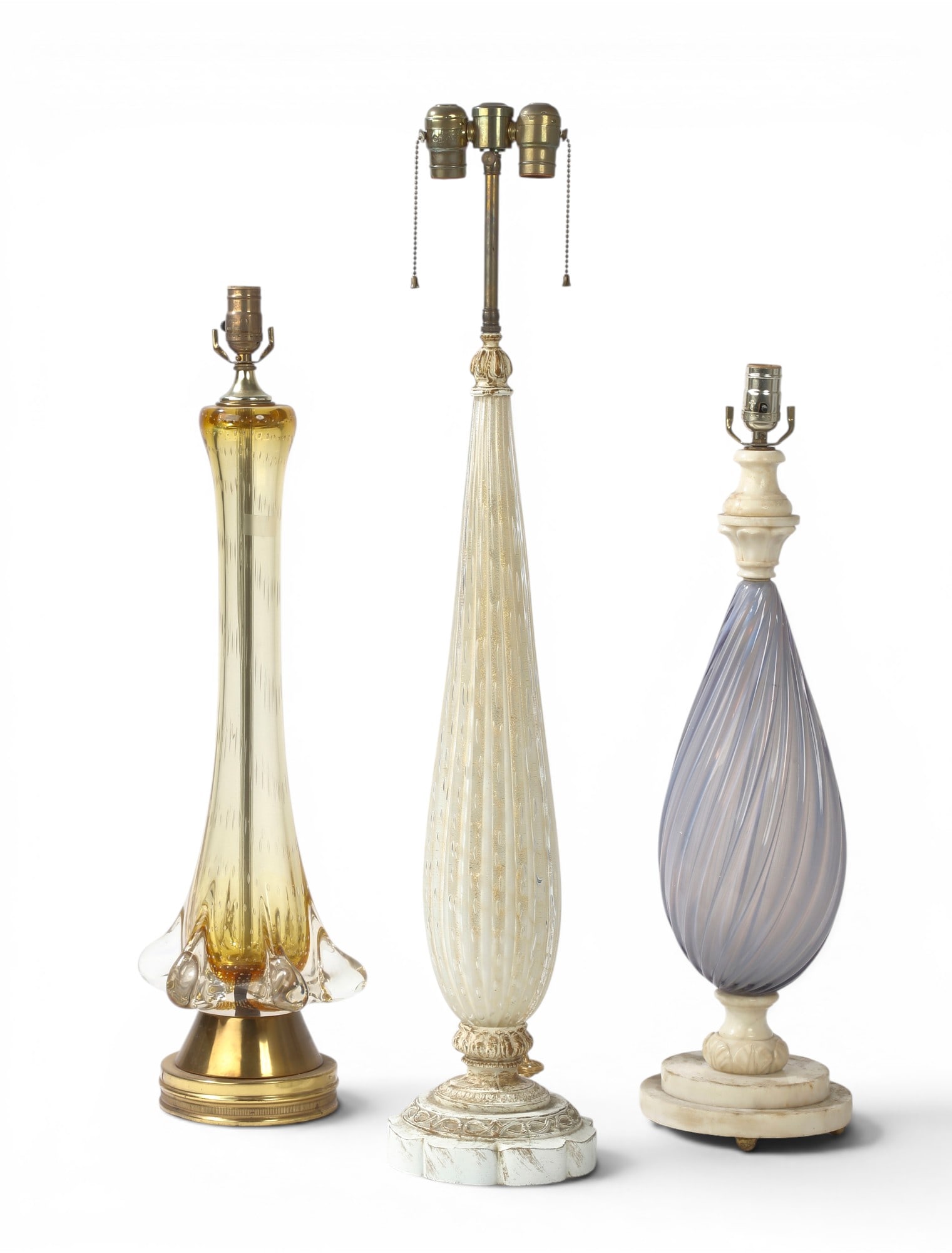 A group of three vintage Murano glass table lamps: A group of three vintage Murano glass table lamps Tallest: height 36 in. (91.4 cm.)