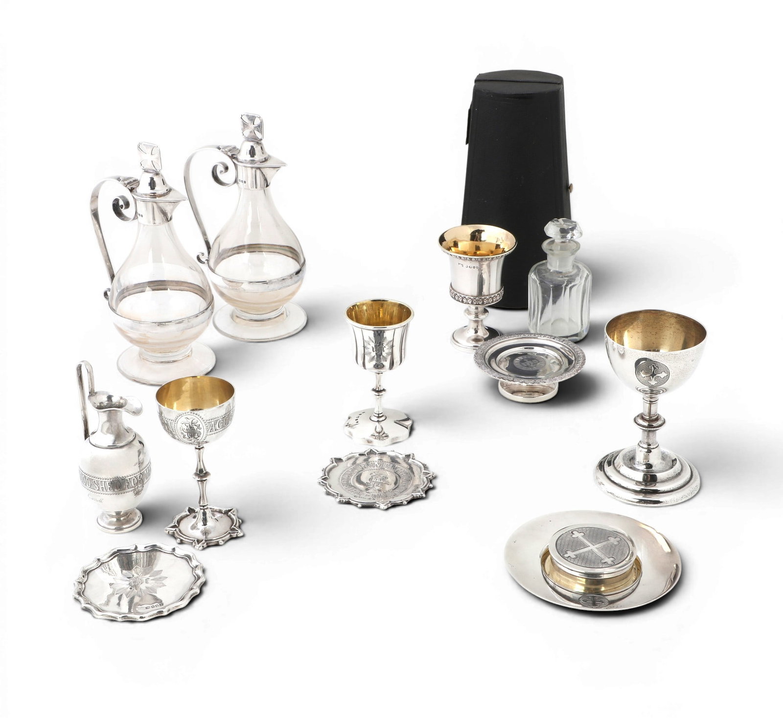 Thirteen piece collection of International sterling silver miniature and travel liturgical objects (1 of 9)