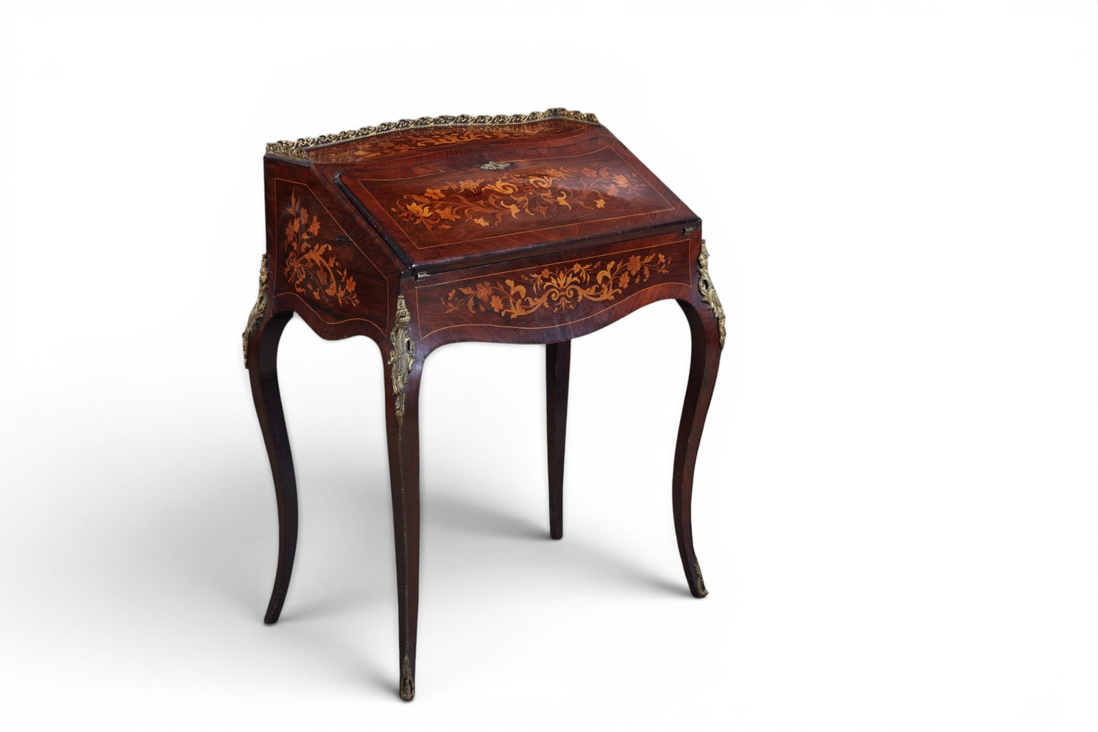A Napoleon III gilt metal mounted marquetry bureau de dame, third quarter 19th century (1 of 12)