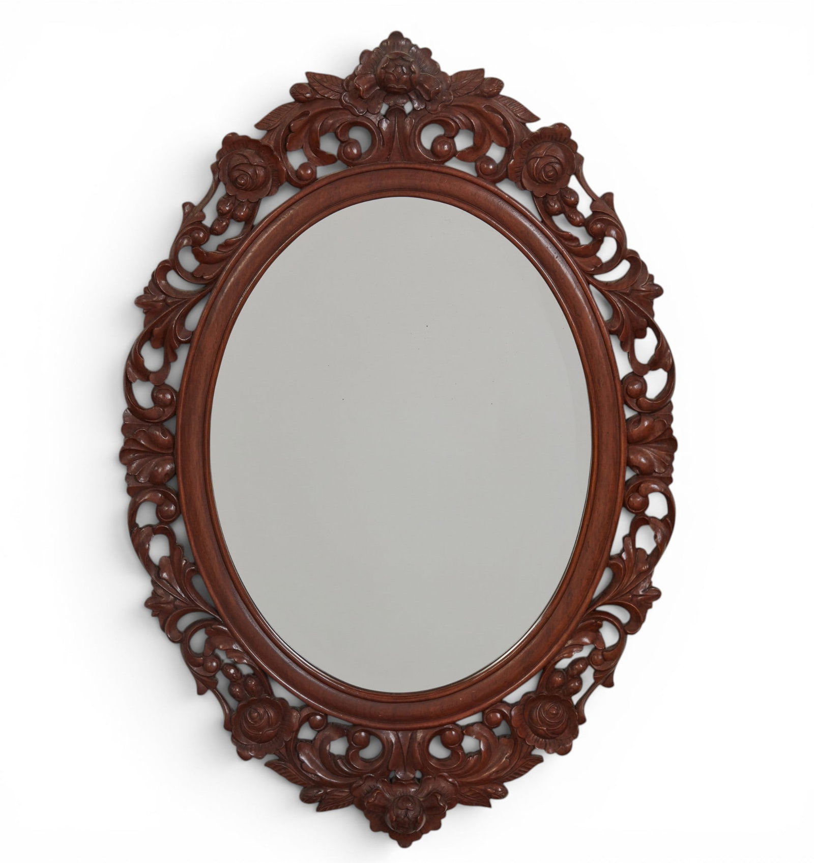 A Continental Baroque style walnut oval mirror, 20th century (1 of 5)