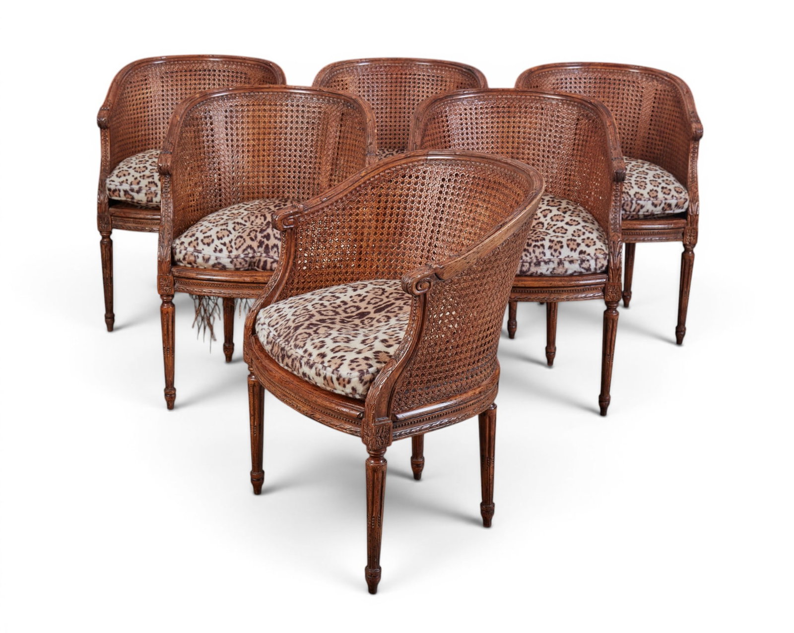 A set of six Louis XVI style oak caned bergeres, 20th century (1 of 14)