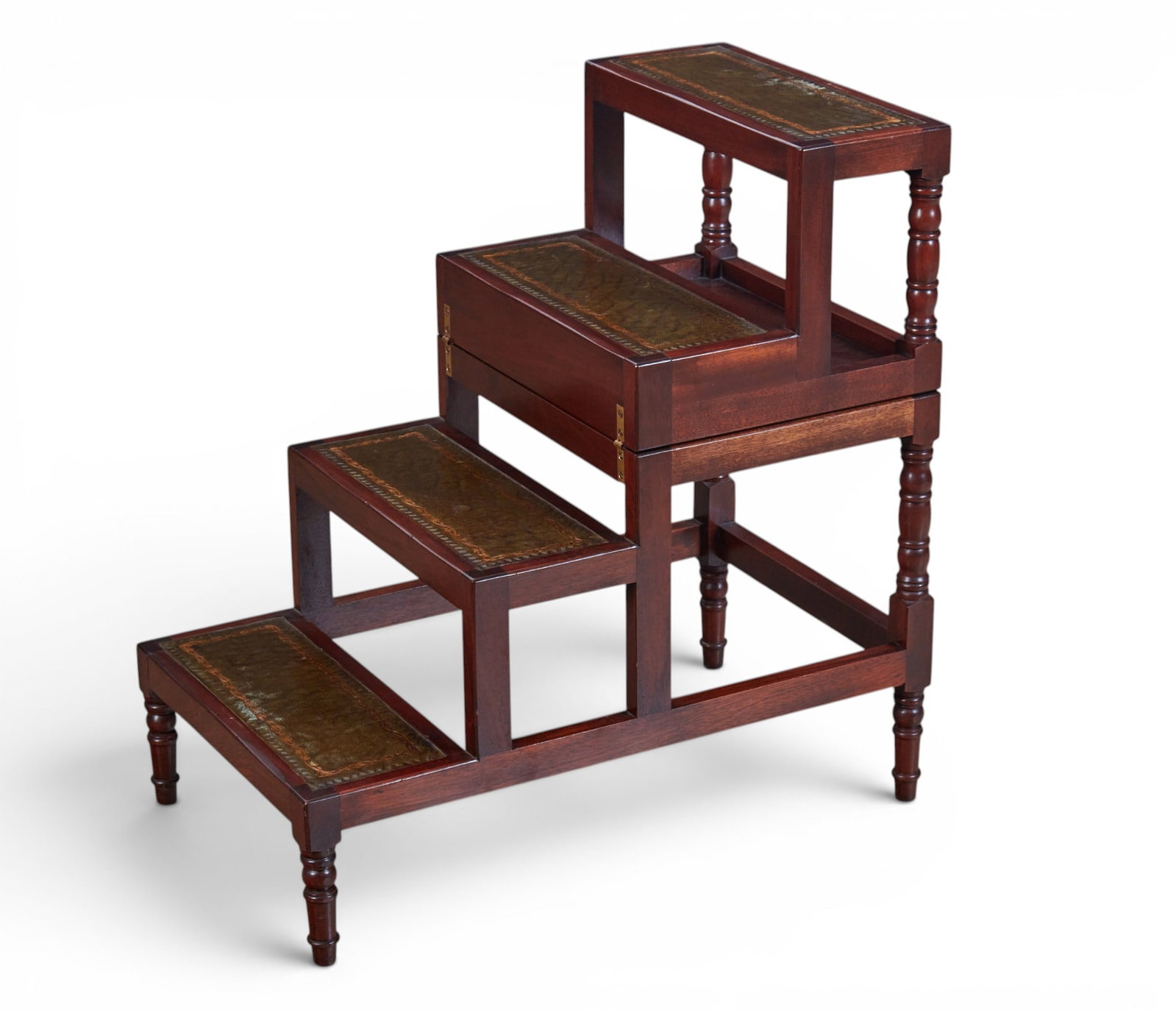 A Regency style mahogany and tooled leather metamorphic library bench/step, modern (1 of 9)