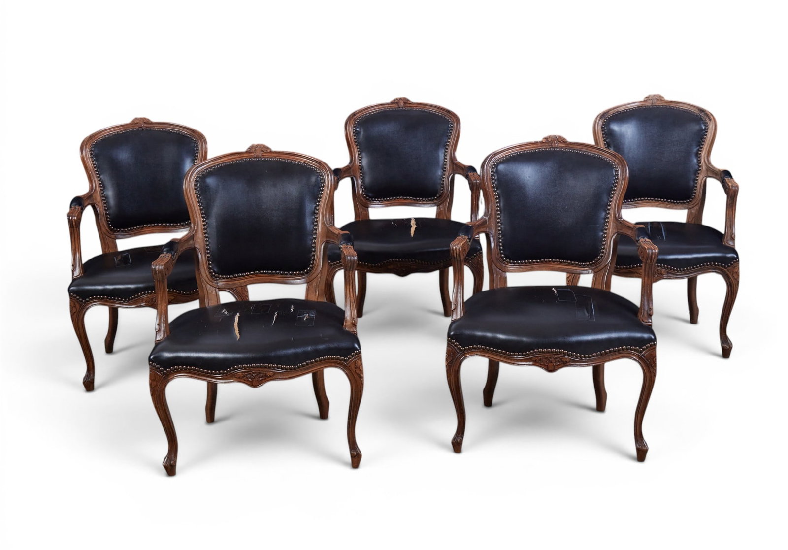 A set of five Louis XV style beechwood fauteuils, 20th century (1 of 7)