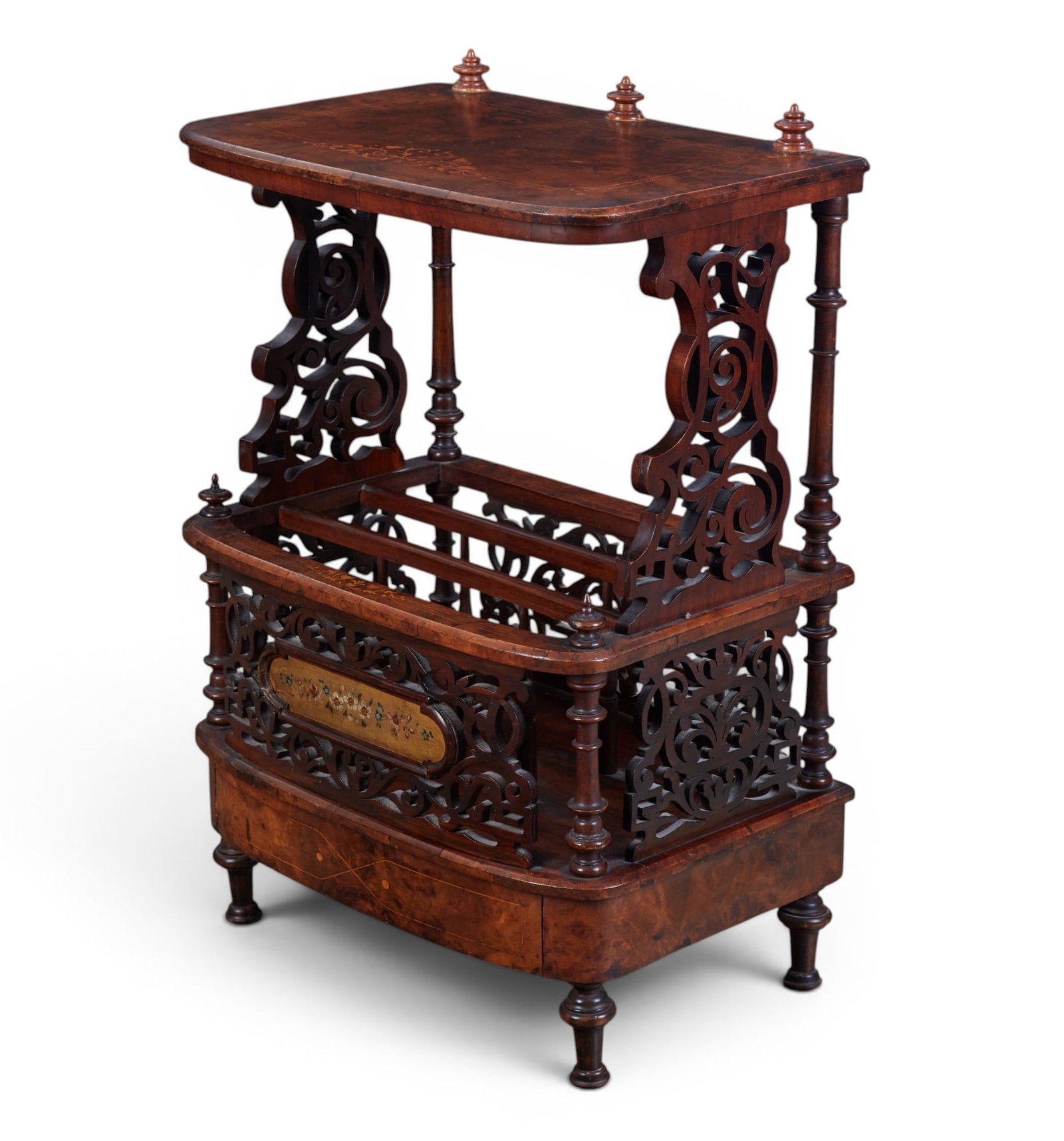 A Victorian inlaid walnut two tier canterbury, second half 19th century (1 of 7)