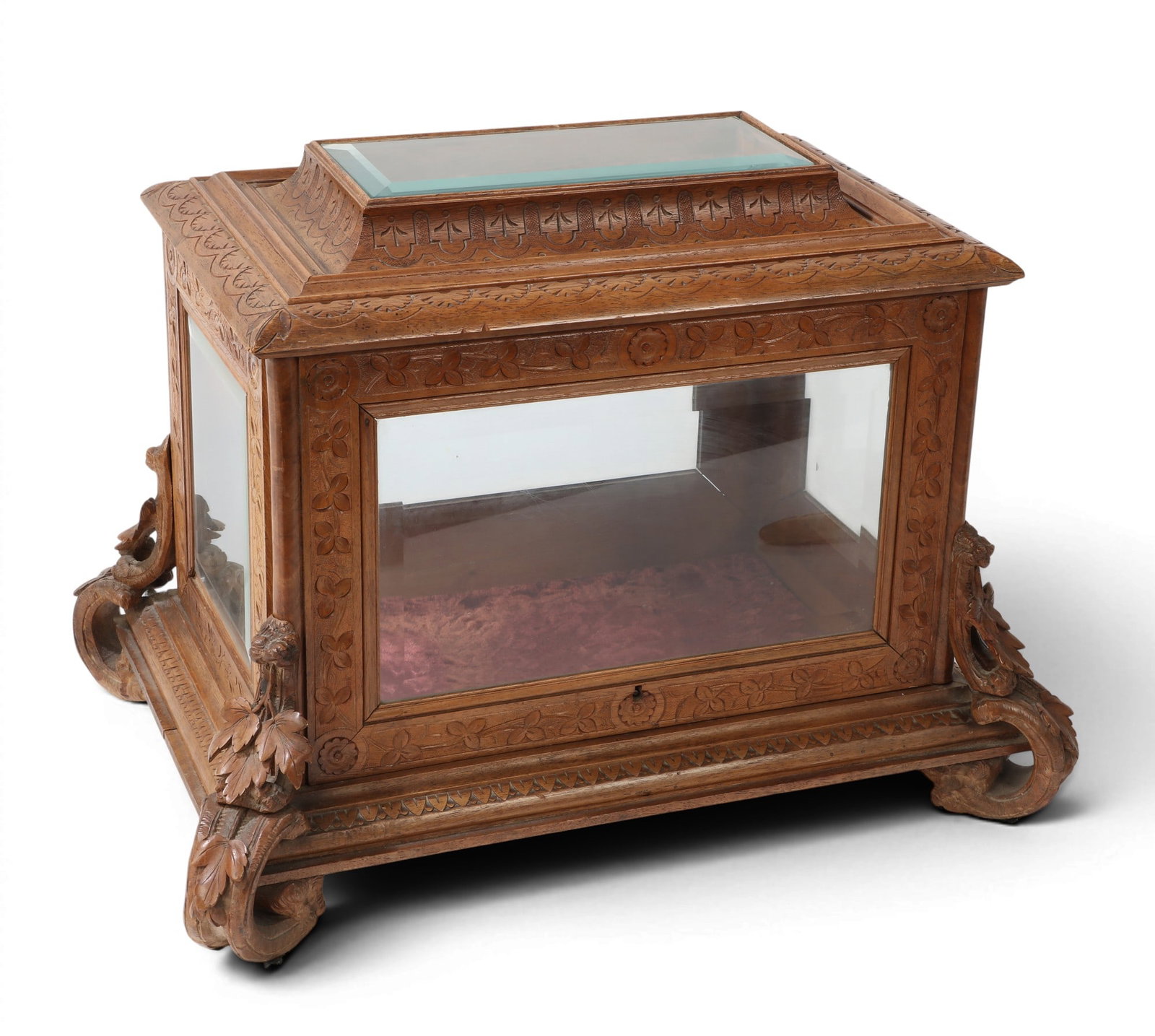 A Continental carved oak and clear beveled glass table top vitrine, 19th century (1 of 4)