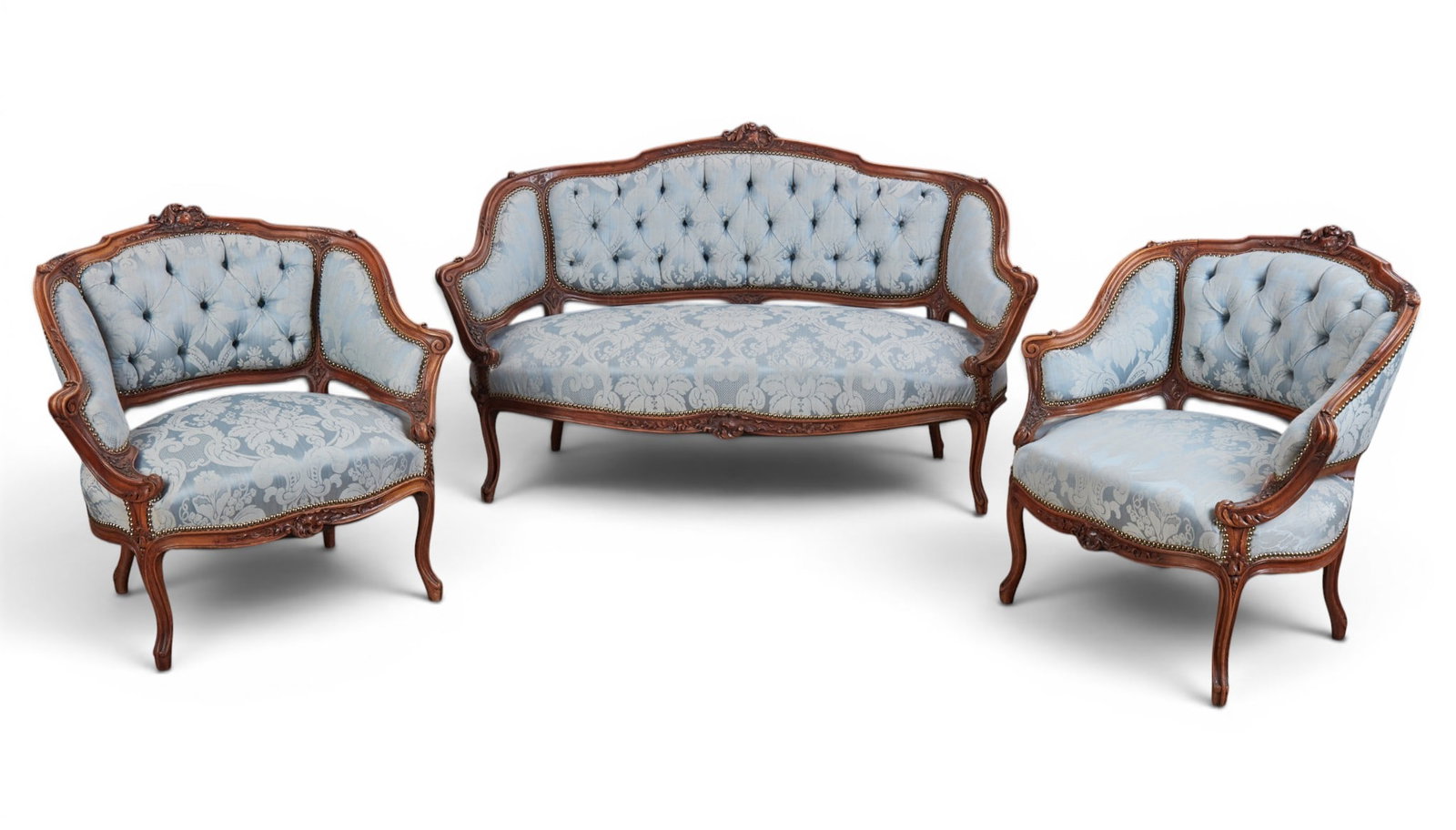 A three piece suite of Louis XV style walnut seat furniture, 20th century (1 of 8)