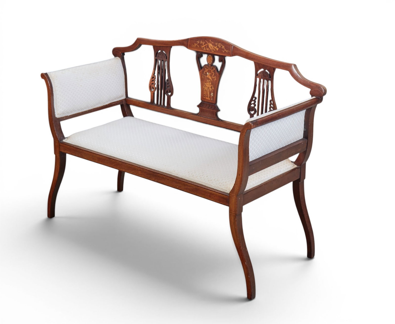 A diminutive Edward VII mahogany and marquetry settee, early 20th century (1 of 7)