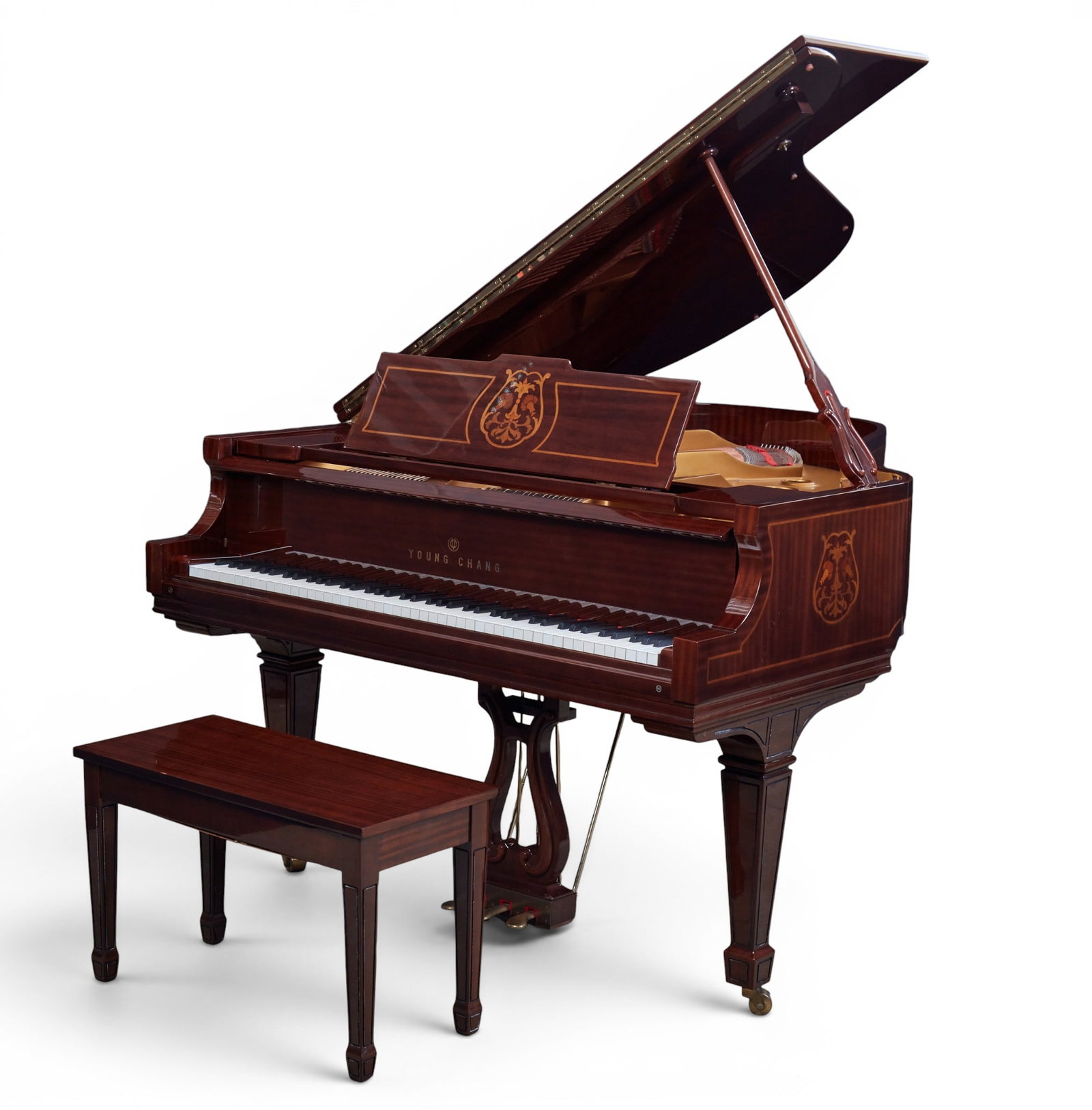 A Young Chang inlaid mahogany G-175 grand piano and bench, circa 1990 (1 of 20)