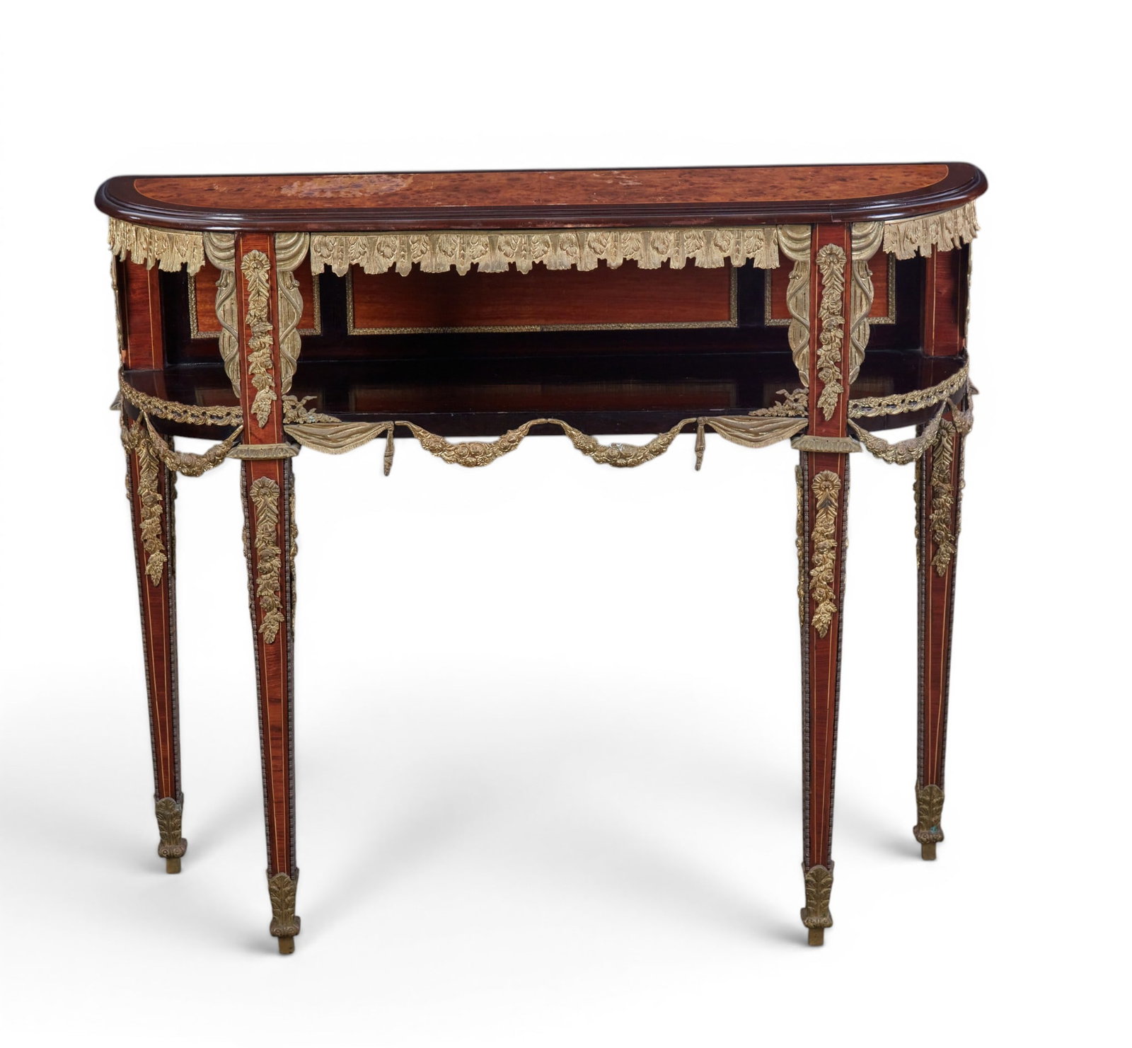 A Louis XVI style gilt metal mounted inlaid walnut console table, early 20th century (1 of 9)