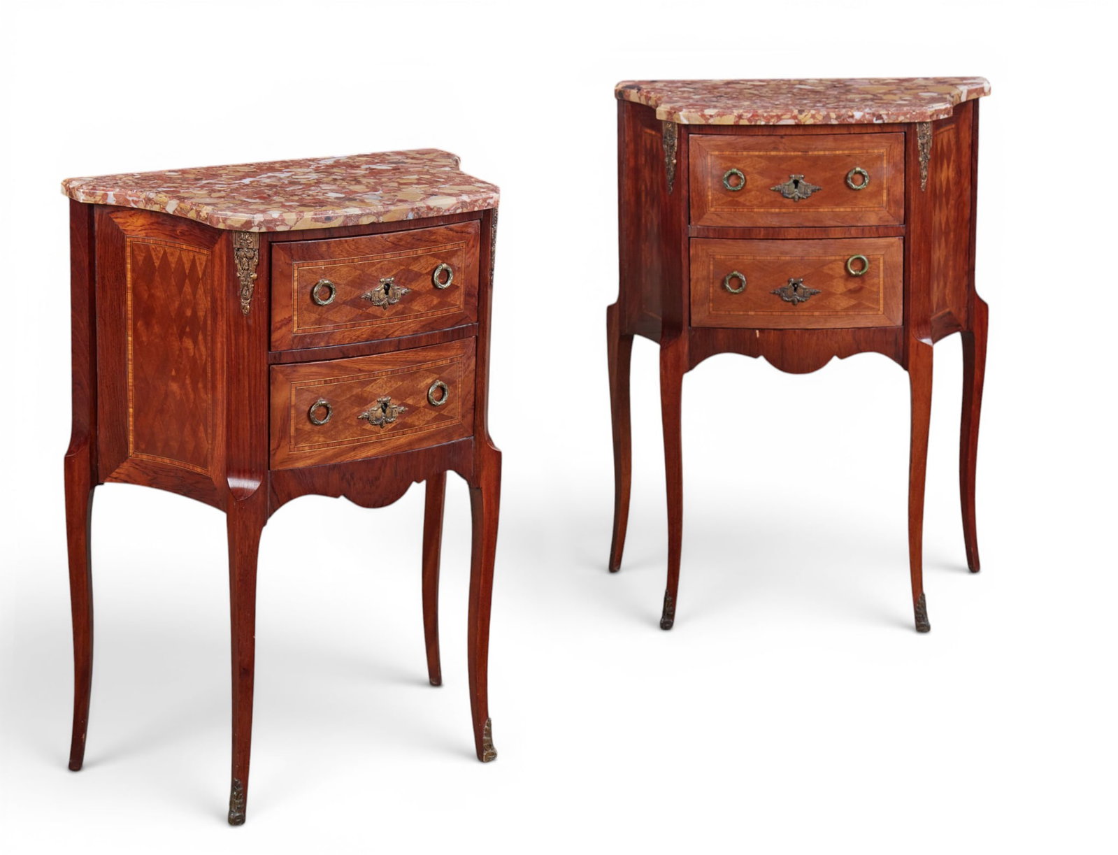A pair of Louis XV/XVI Transitional style bedside tables, early 20th century (1 of 10)