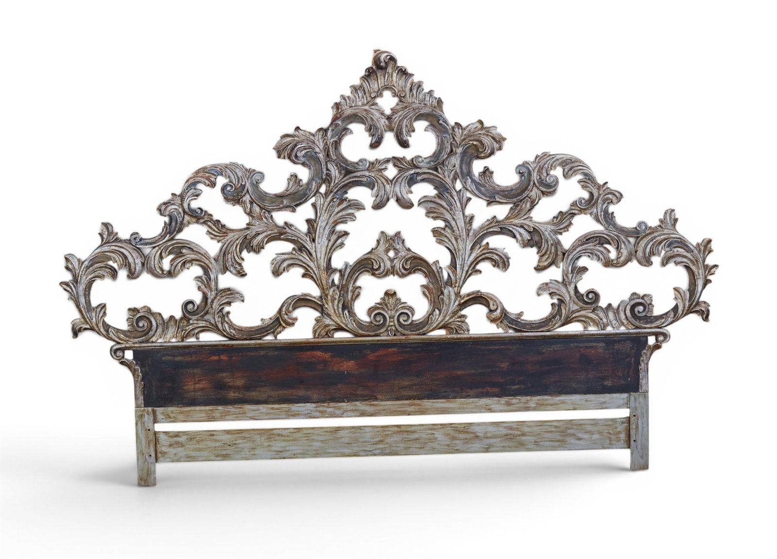 An Italian Rococo style silvered wood headboard, 20th century: An Italian Rococo style silvered wood headboard 20th century height 67in (170cm); width 100in (254cm) Provenance: Property from the Collection of Ben Nysewander, Carmel, California.