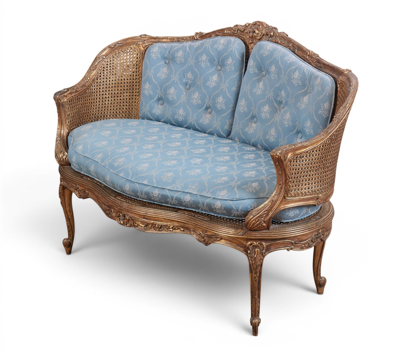A Louis XV style giltwood and caned settee, early 20th century (1 of 7)