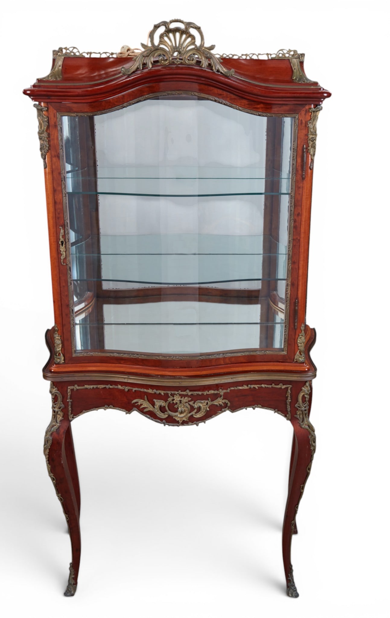 A Louis XV style gilt bronze mounted mahogany serpentine vitrine, early 20th century (1 of 4)