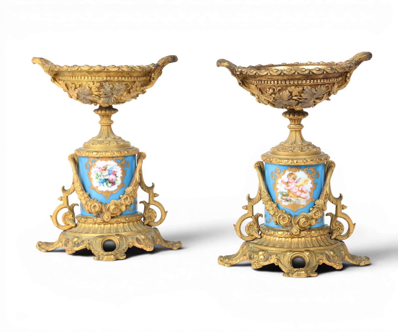 A pair of Louis Philippe Sevres style gilt bronze mounted blue porcelain tazza (1 of 5)