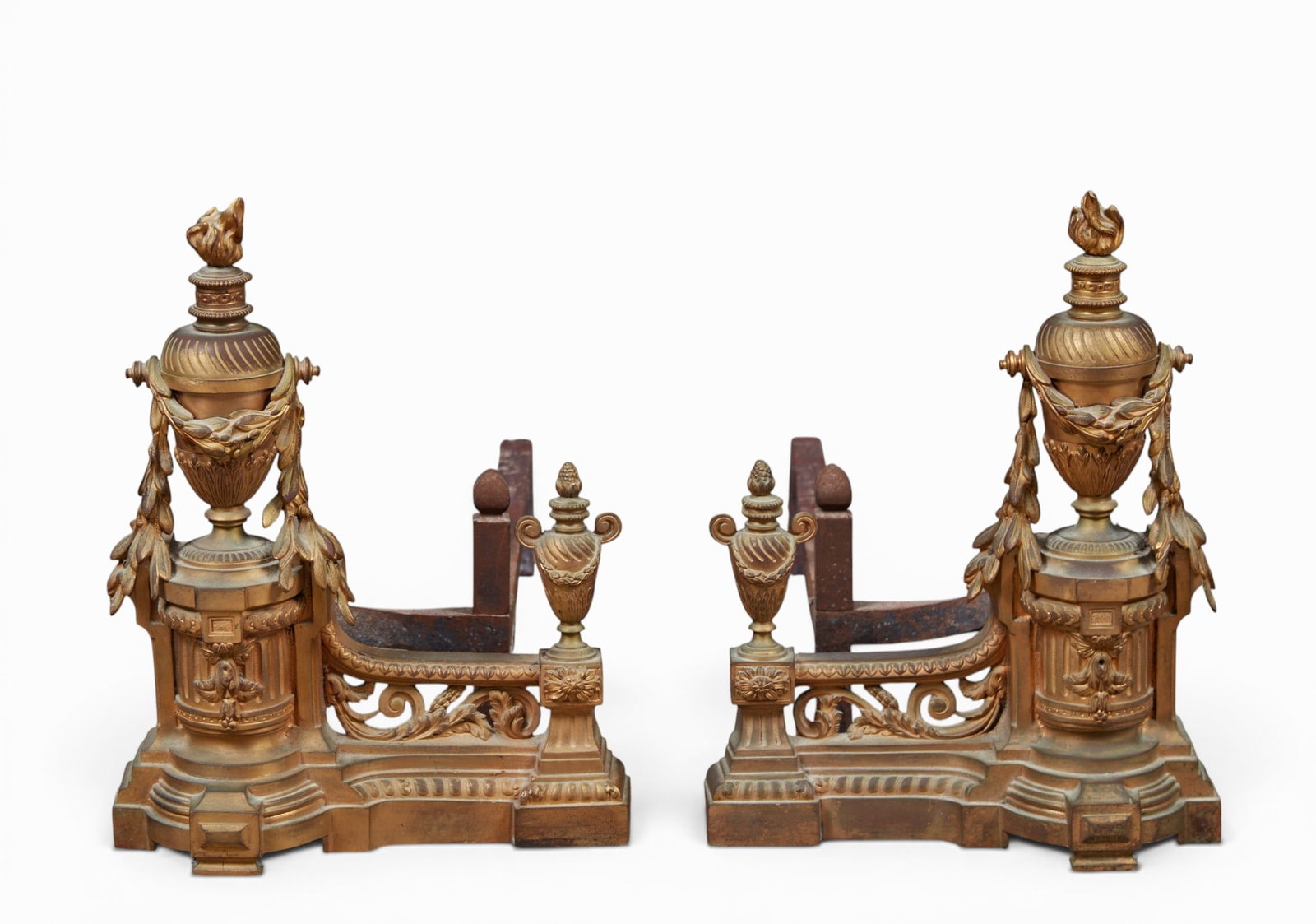 A pair of Louis XVI style gilt bronze chenets, late 19th century (1 of 9)