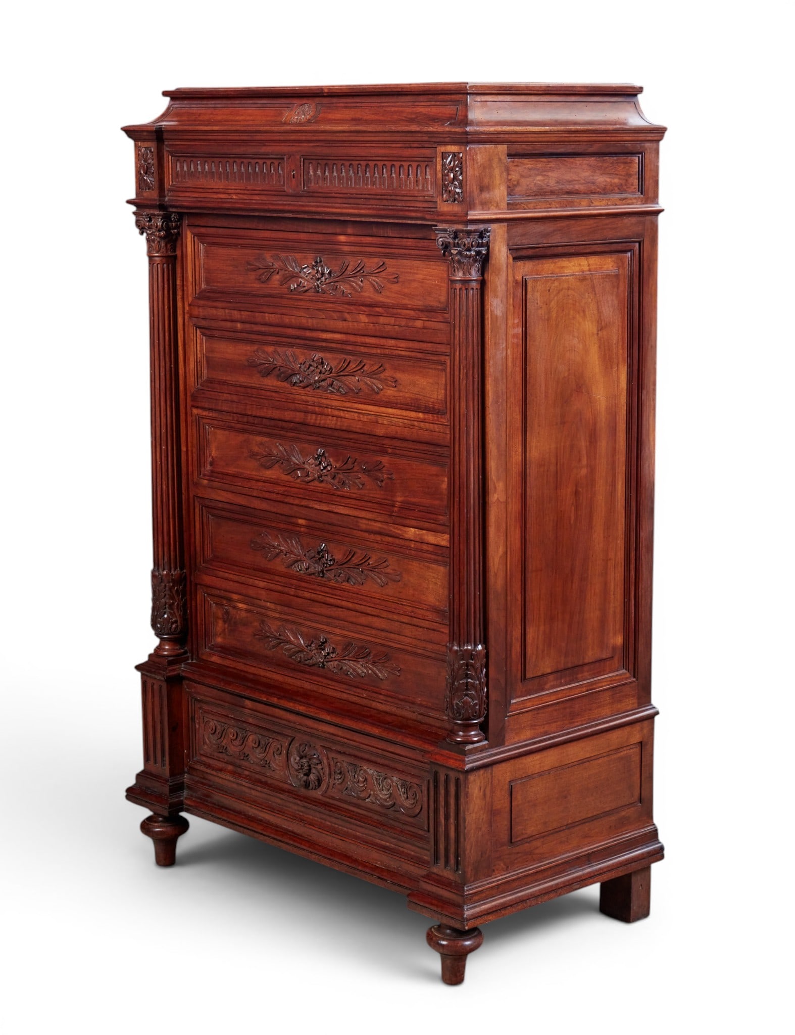 A Continental Neoclassical walnut semanier, late 19th century: A Continental Neoclassical walnut semanier late 19th century height 60 1/2in (154cm); width 39in (99cm); depth 20 1/2in (52cm) Provenance: Property from the Collection of Ben Nysewander, Carmel, Calif