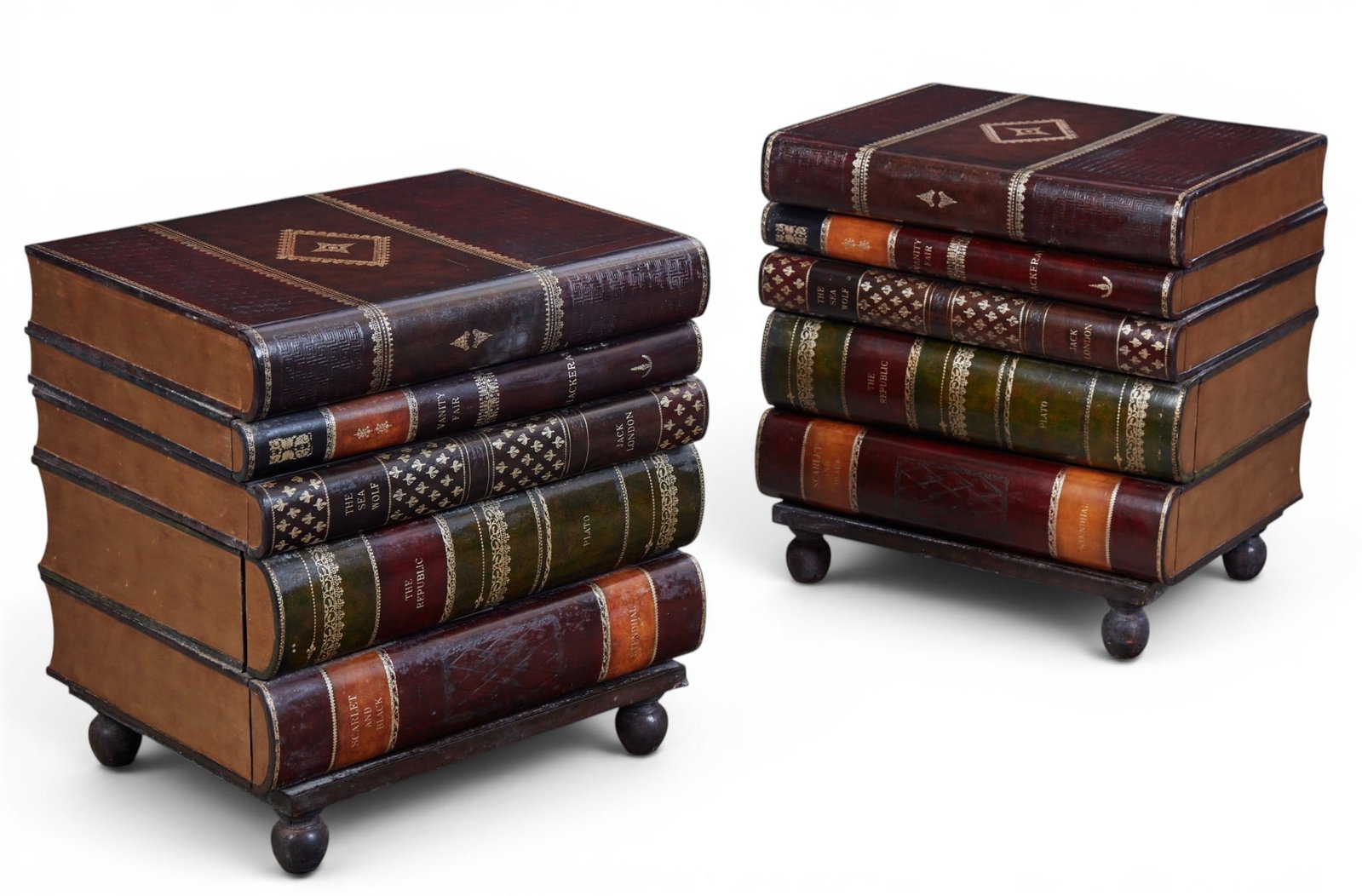 A pair of Maitland Smith faux book stack end tables, modern (1 of 7)
