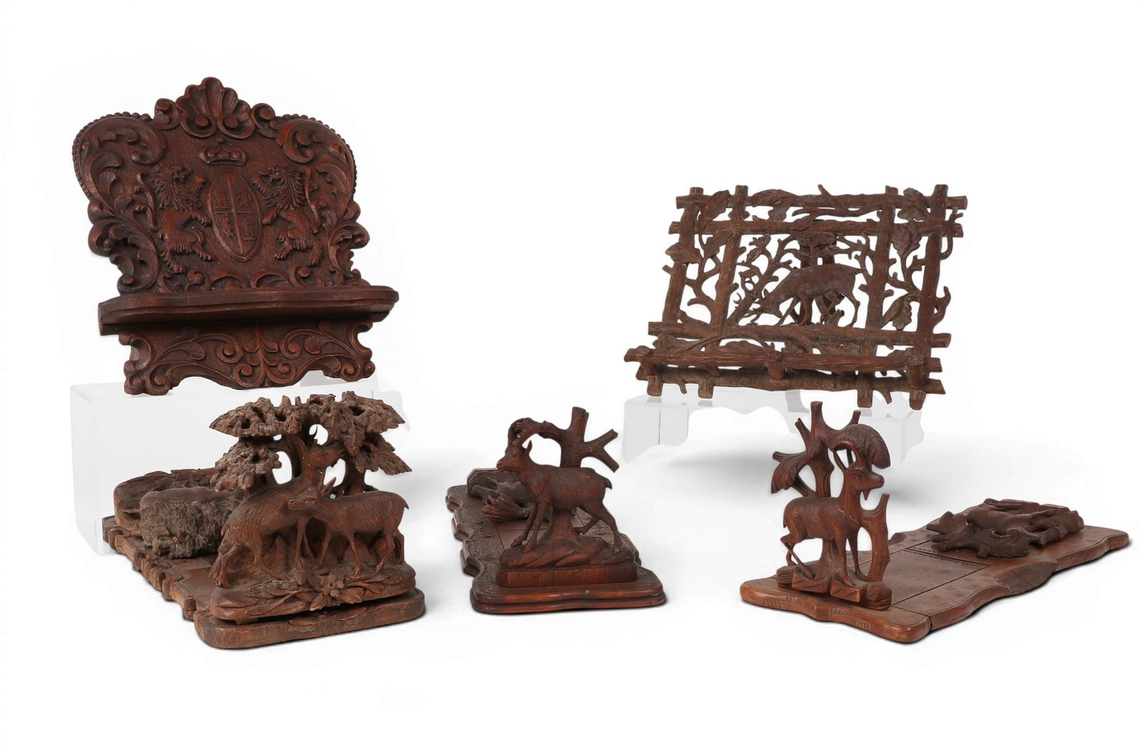 Five Black Forest carved linden wood library articles, 19th-20th century (1 of 9)
