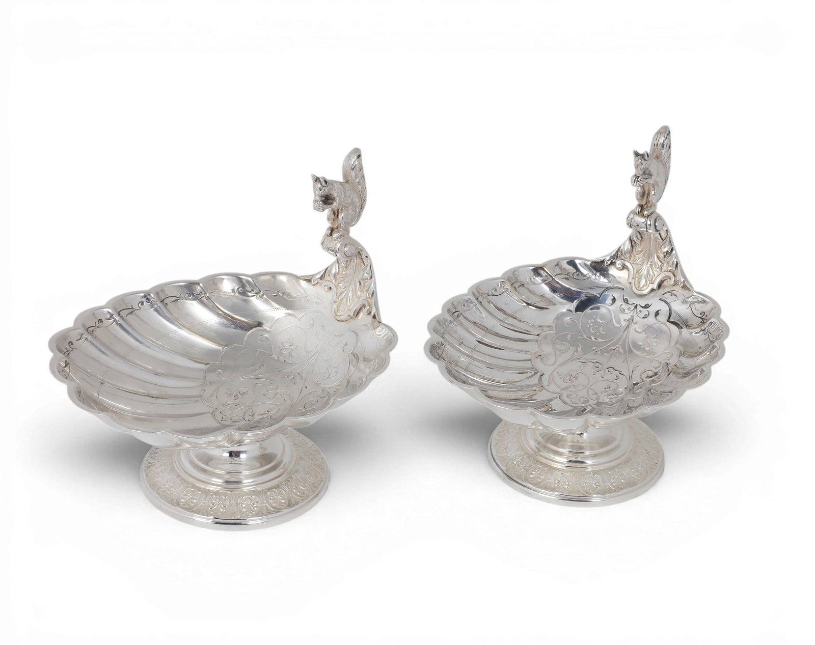 A pair of German silver plate pedestal nut bowls with squirrel form handles, WMF (1 of 5)
