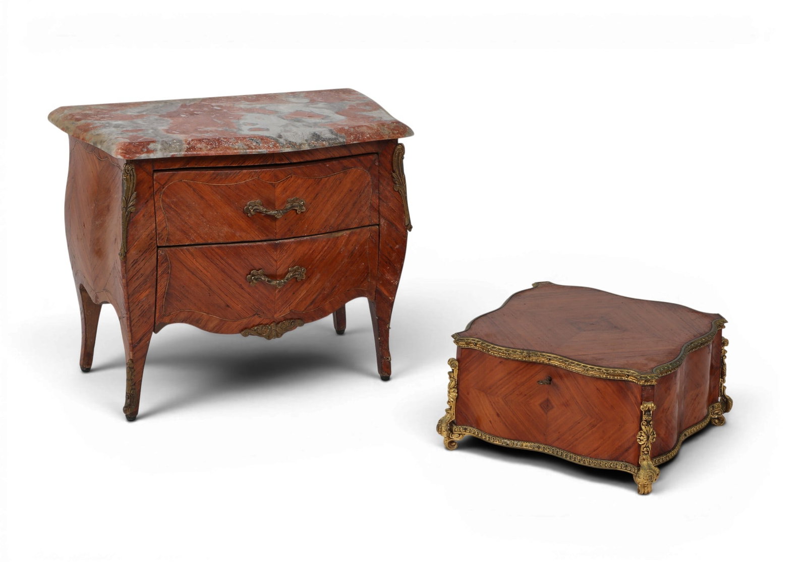Two French gilt metal mounted tulipwood jewelry boxes, 19th century (1 of 4)