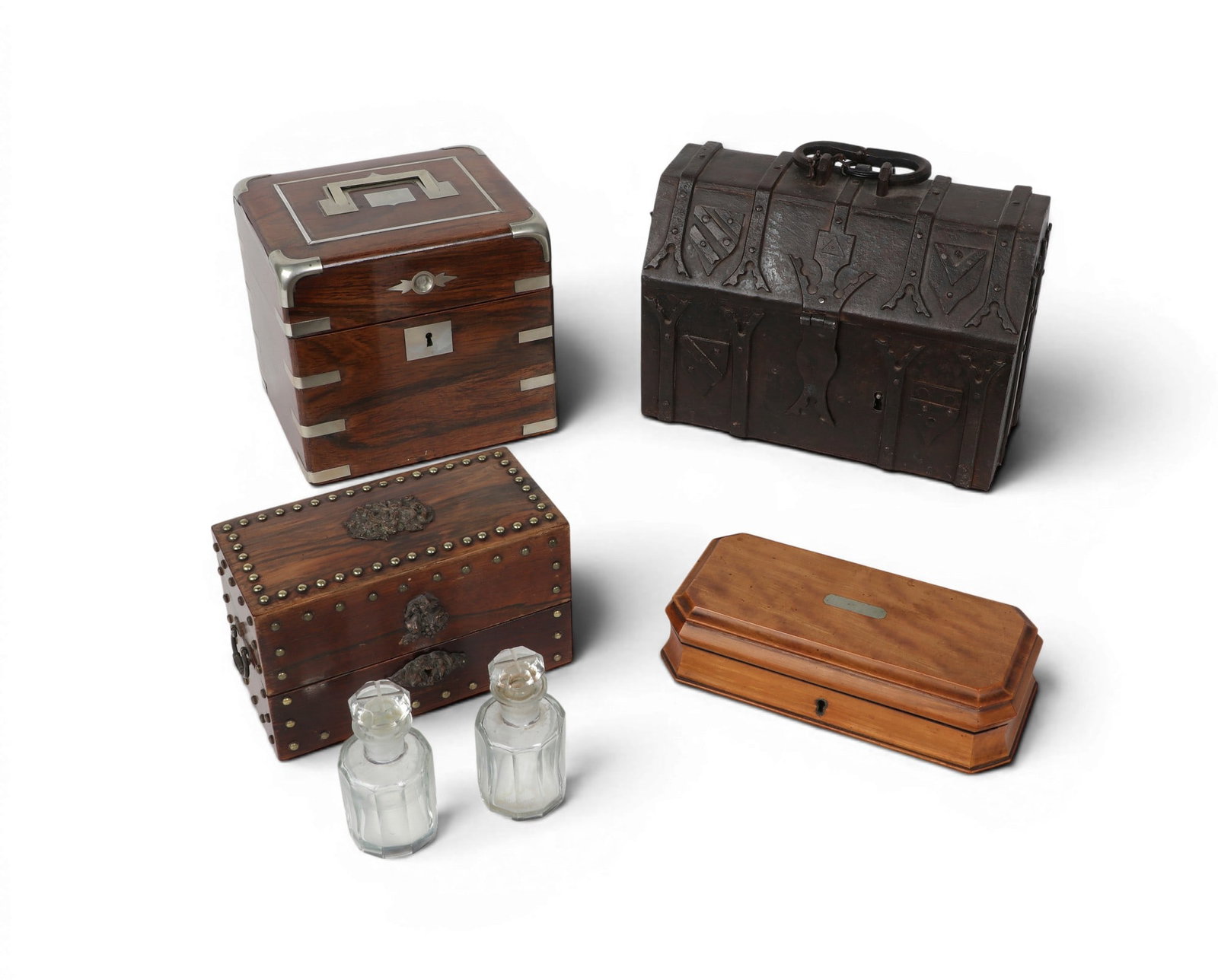 A group of four mixed media table boxes, 19th/20th century (1 of 5)