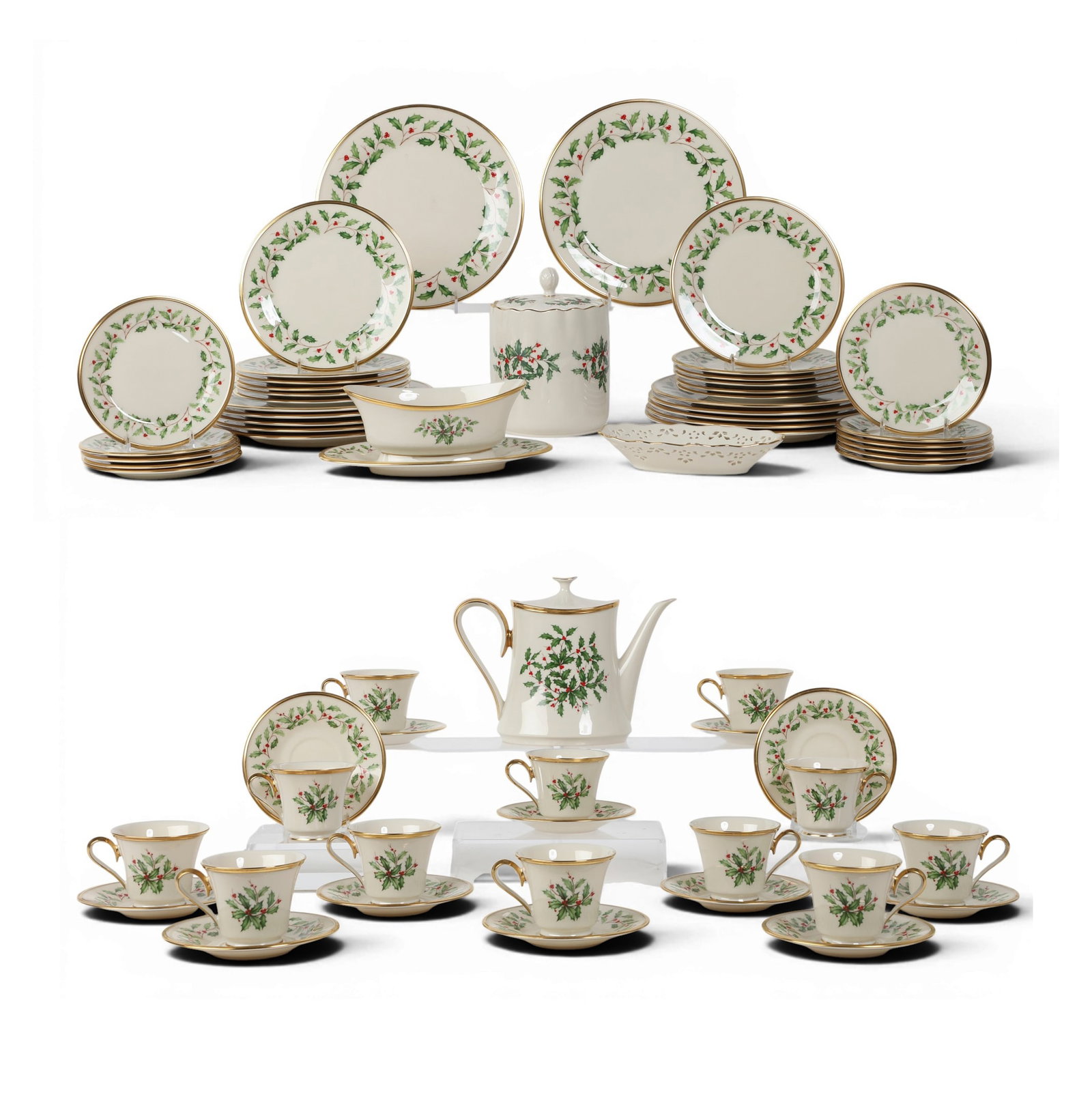 A Lenox Holiday porcelain part dinner and tea service, late 20th century (1 of 7)