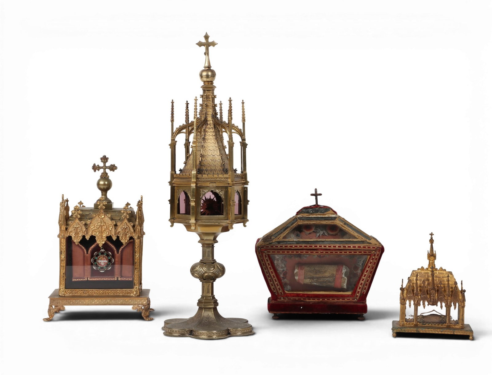 Four Continental gilt metal and fabric reliquaries, 19th-20th century (1 of 5)