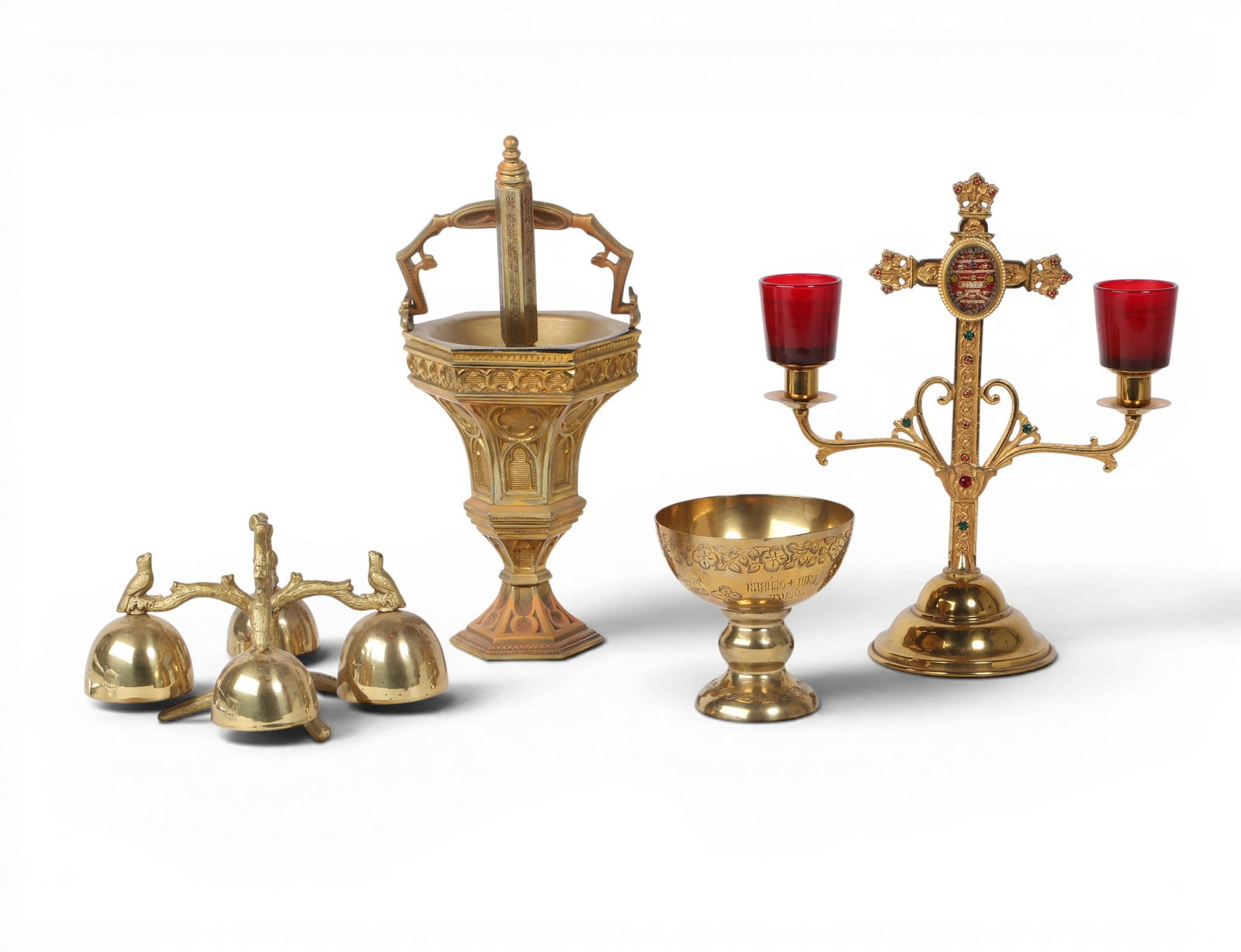 Four Continental brass and bronze ecclesiastic objects, 20th century (1 of 4)