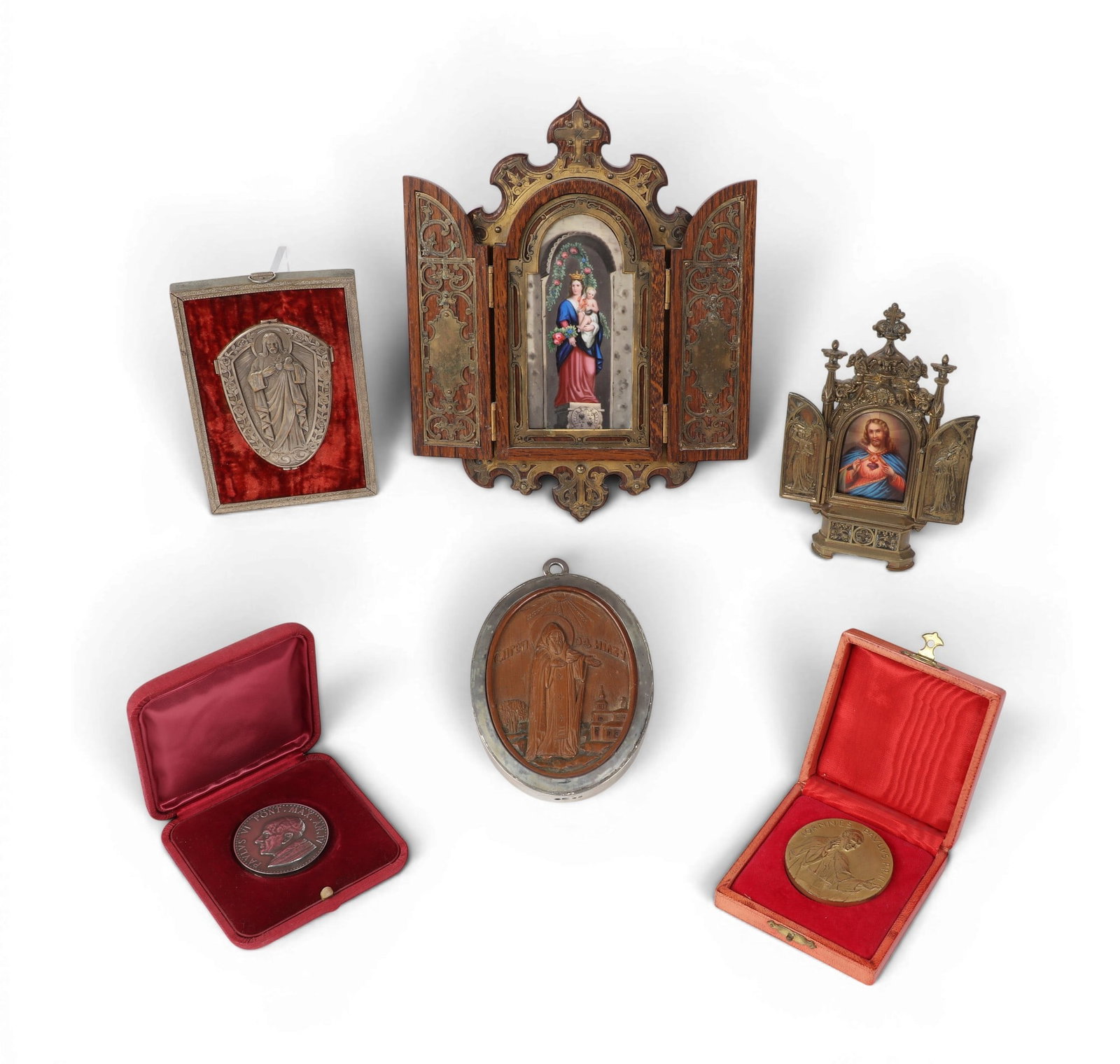 Six Continental devotional panels and Papal medallions, 19th-20th century (1 of 5)