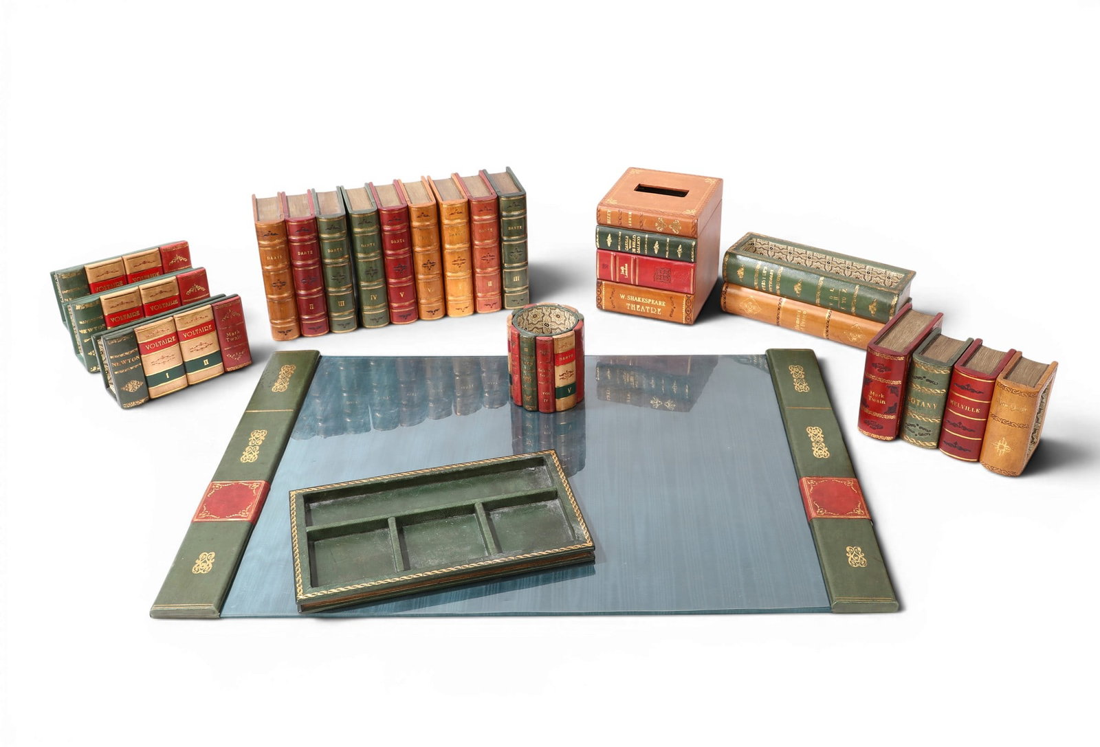 A group of fourteen Scully & Scully tooled Italian Leather Books desk articles, modern (1 of 4)