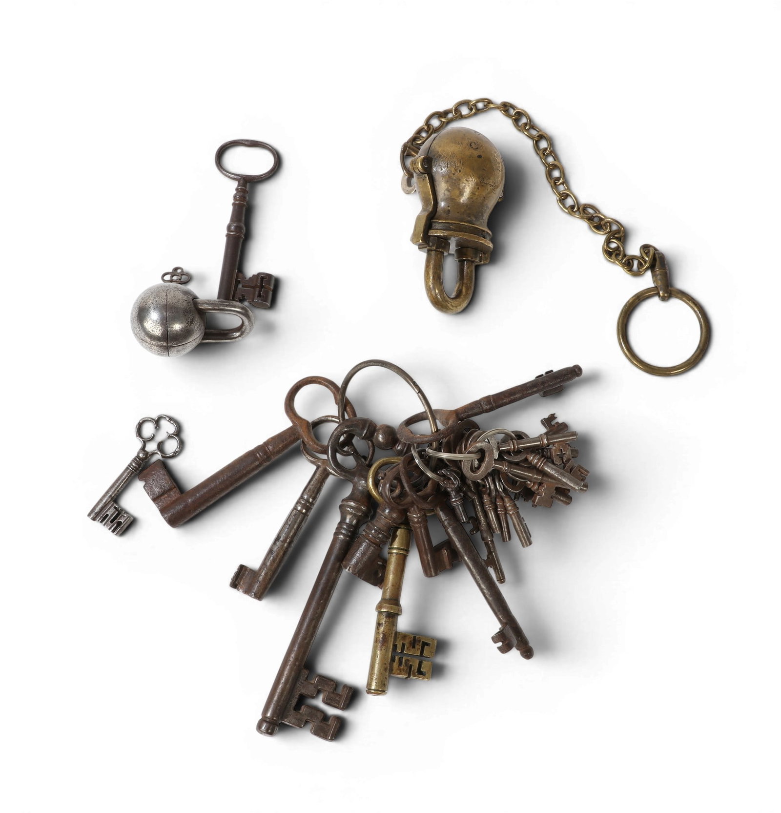 Two vintage metal padlocks with keys, late 19th - mid 20th century (1 of 3)