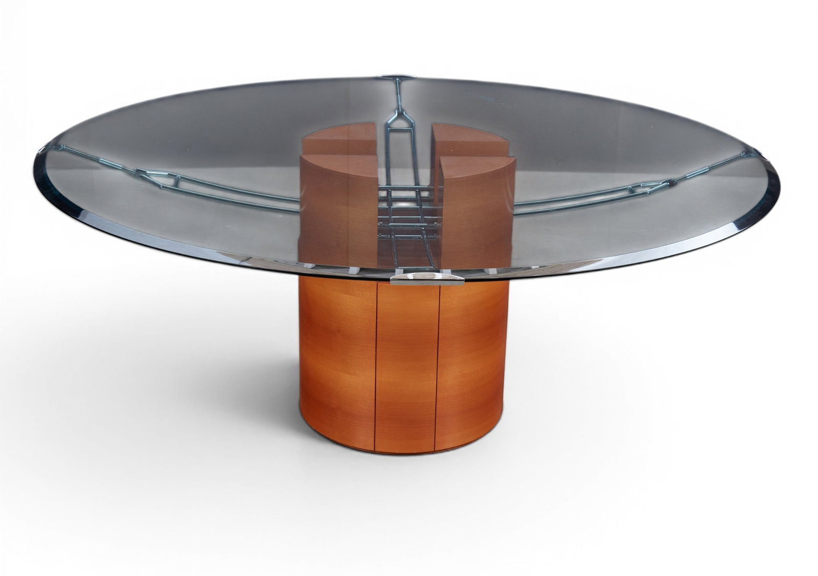 A modern wood, chrome and glass dining table, possibly Tresserra Tensor Redonda (1 of 11)