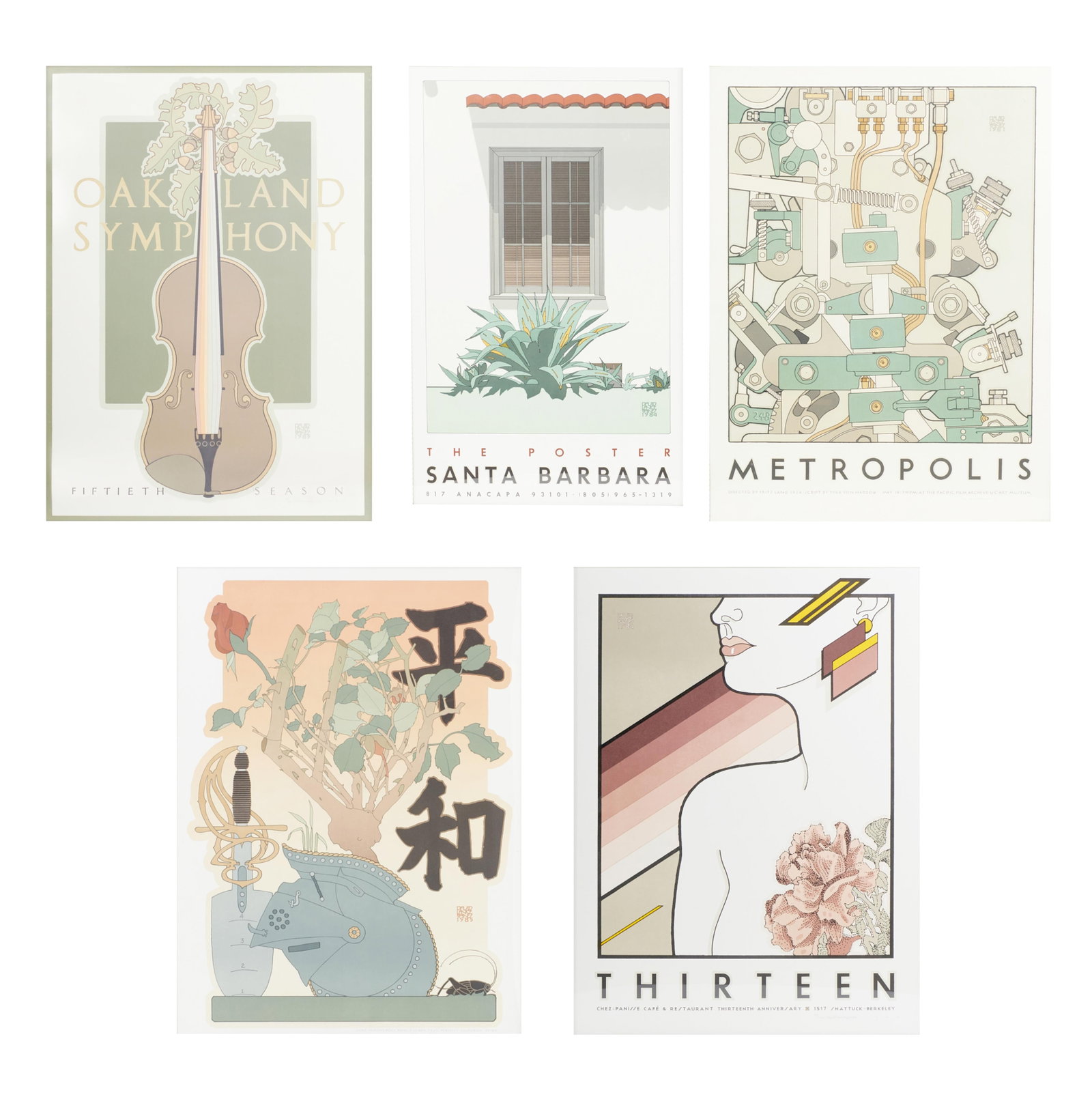 David Lance Goines (American, 1945-2023), Posters (5), lithographs in colors on wove papers (1 of 15)