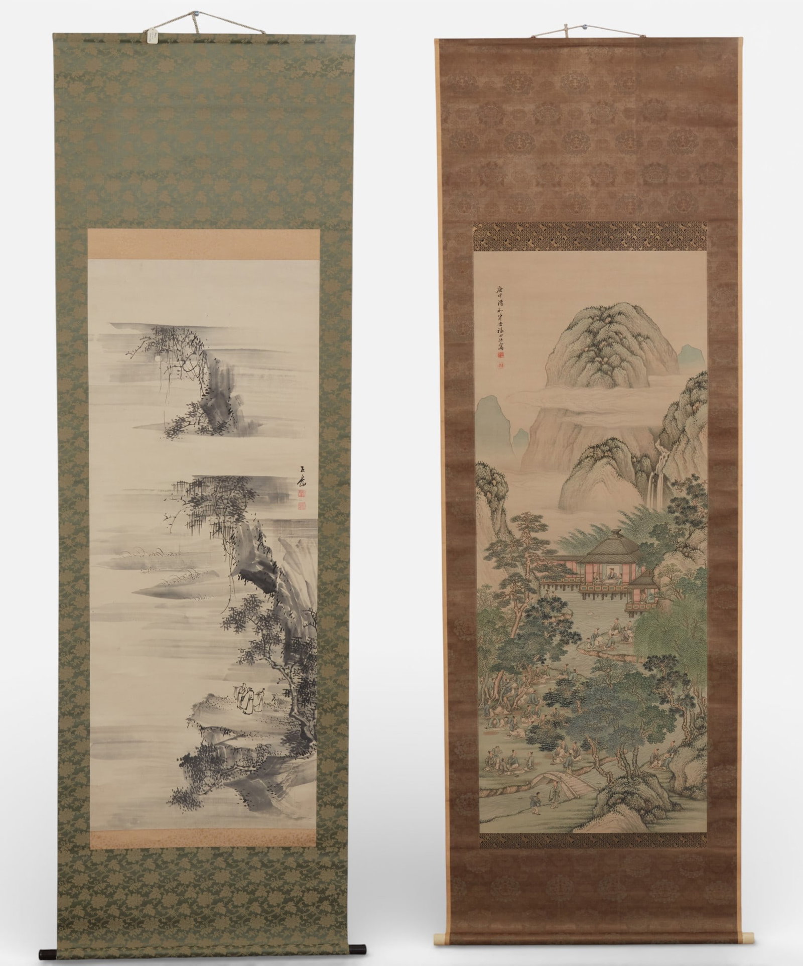 Two Japanese scroll paintings: Scholars/Sages in a landscape (1 of 17)