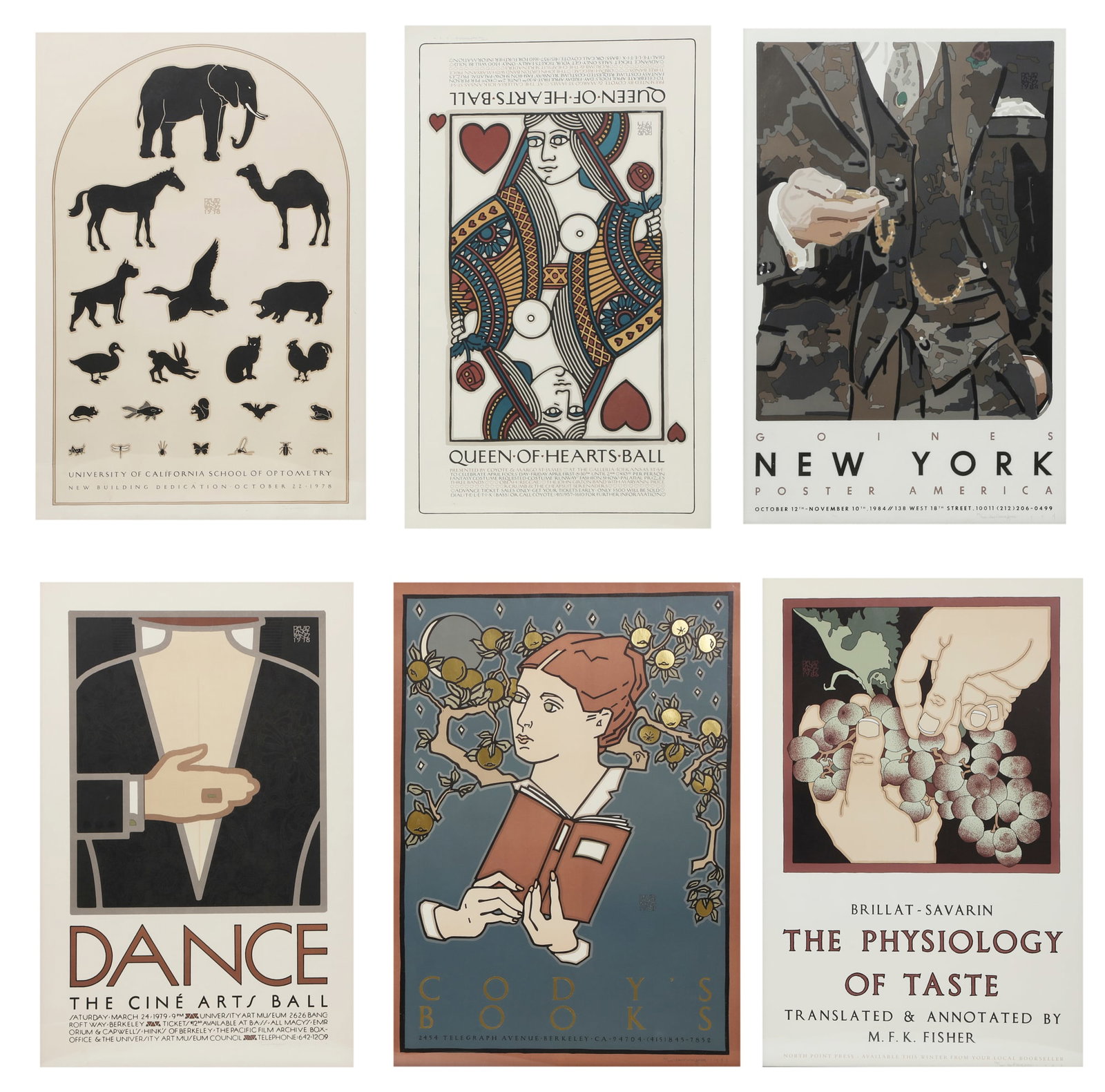 David Lance Goines (American, 1945-2023), A group of six signed lithographed posters (1 of 7)
