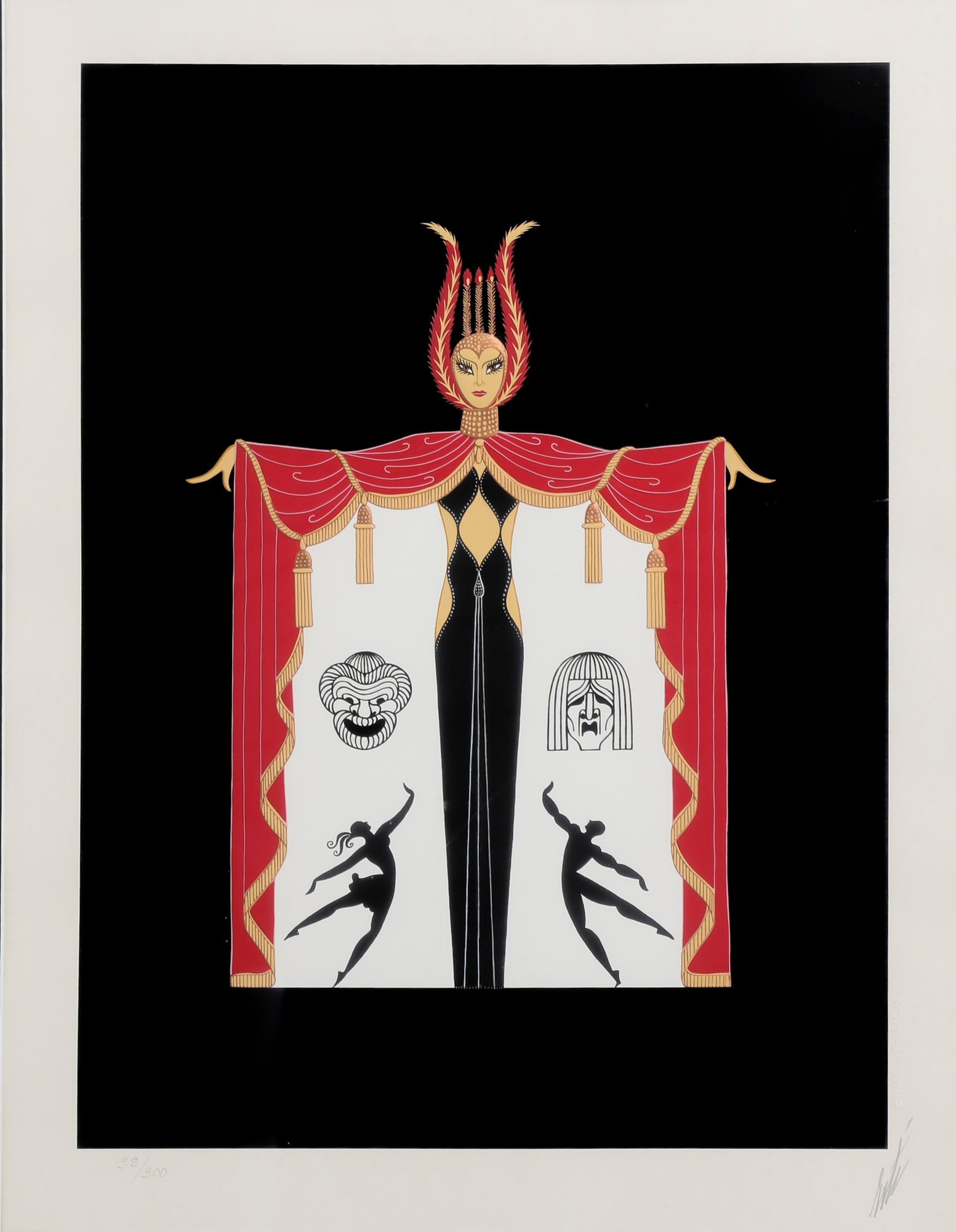 Romain de Tirtoff Erte (Russian/French, 1892-1990), Broadway s in Fashion, 1978, screenprint: Romain de Tirtoff Erte (Russian/French, 1892-1990) Broadways in Fashion, 1978 screenprint in colors with embossing numbered 38 / 300 and signed in pencil to lower margins; printed and published by Cir