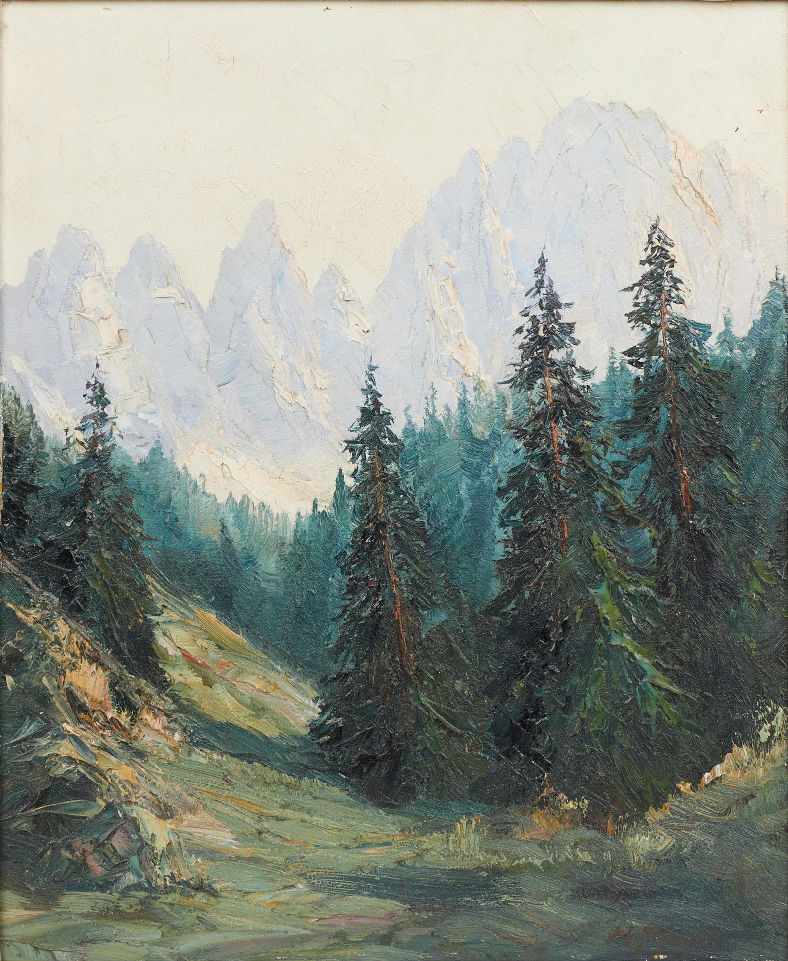 Attributed to Henrik Mayer (American, 1908-1972), Landscape with fir trees and mountains (1 of 5)