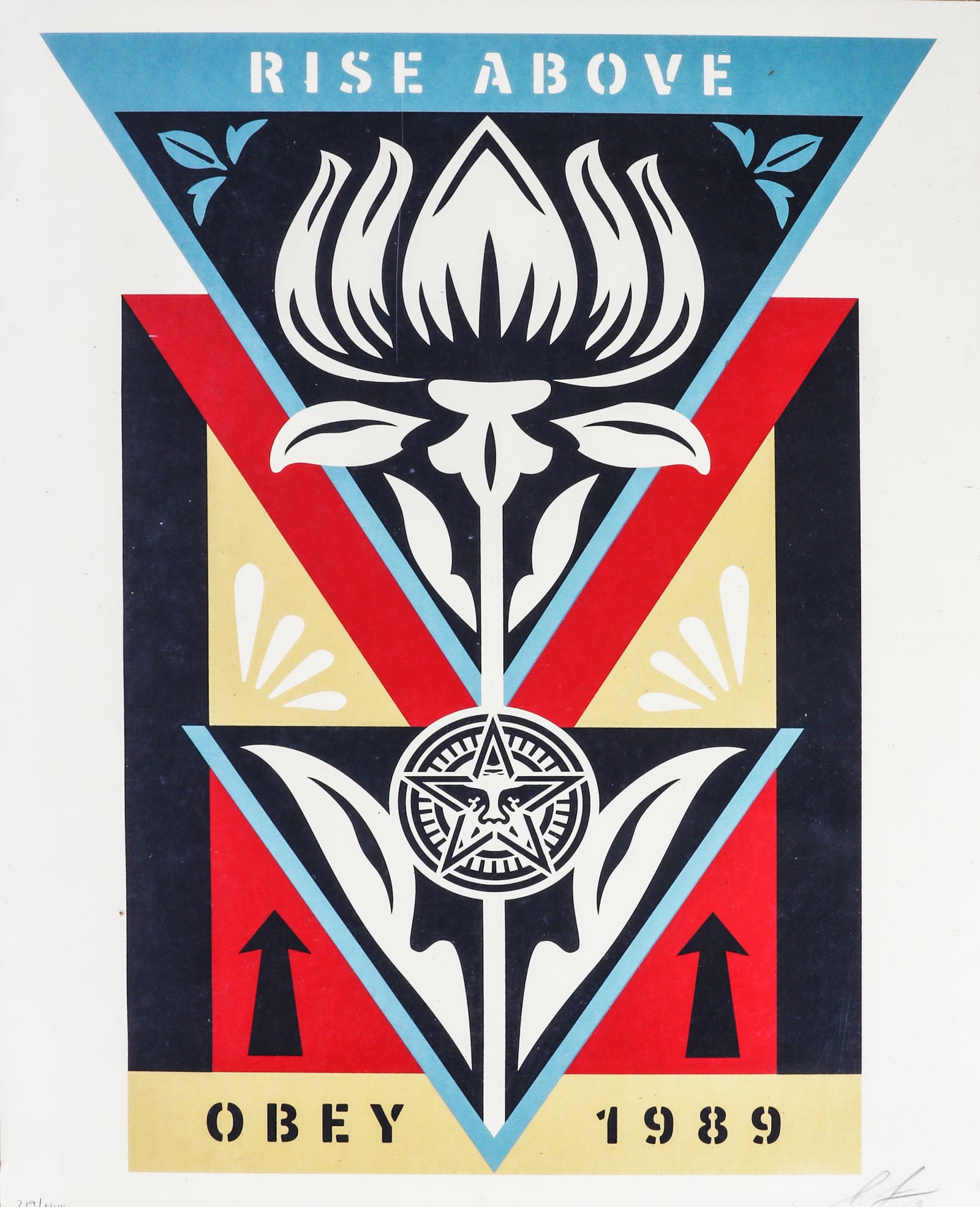 Shepard Fairey (American, b. 1970), Rise Above (Obey 1989) Deco Flower, screen print in colors (1 of 4)