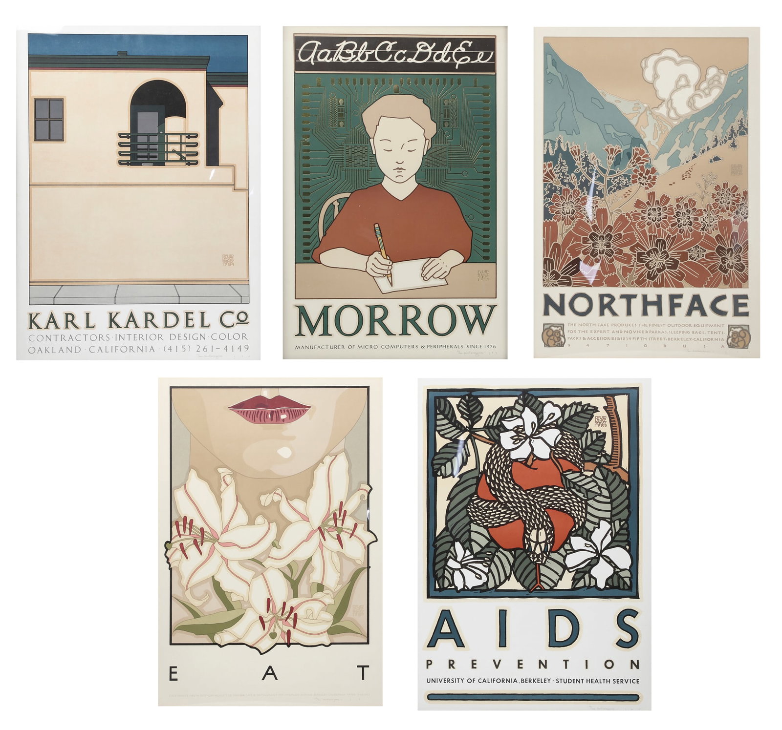 David Lance Goines (American, 1945-2023), Posters (5), lithographs in colors on wove papers (1 of 12)