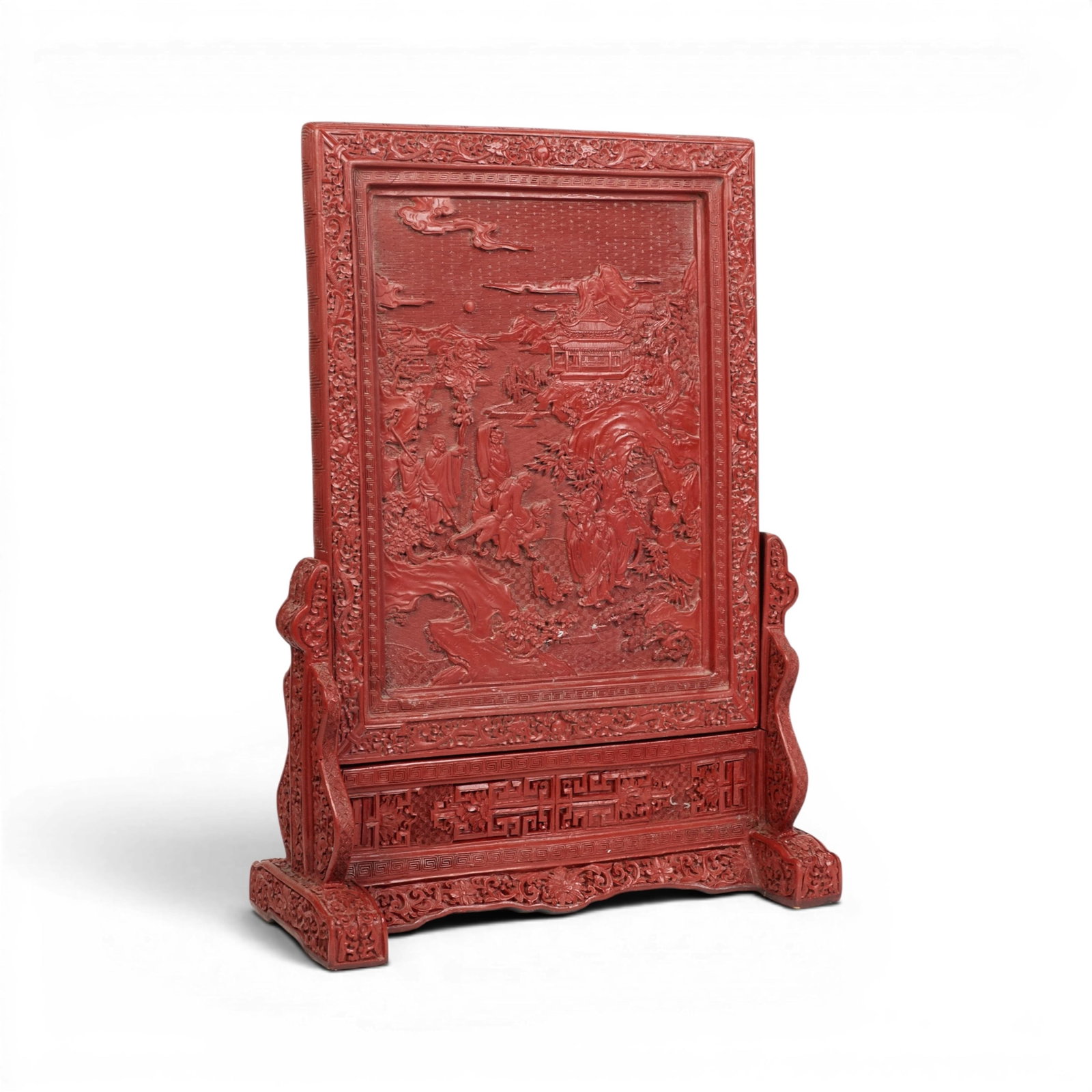 A Chinese red coromandel style lacquer table screen (1 of 7)