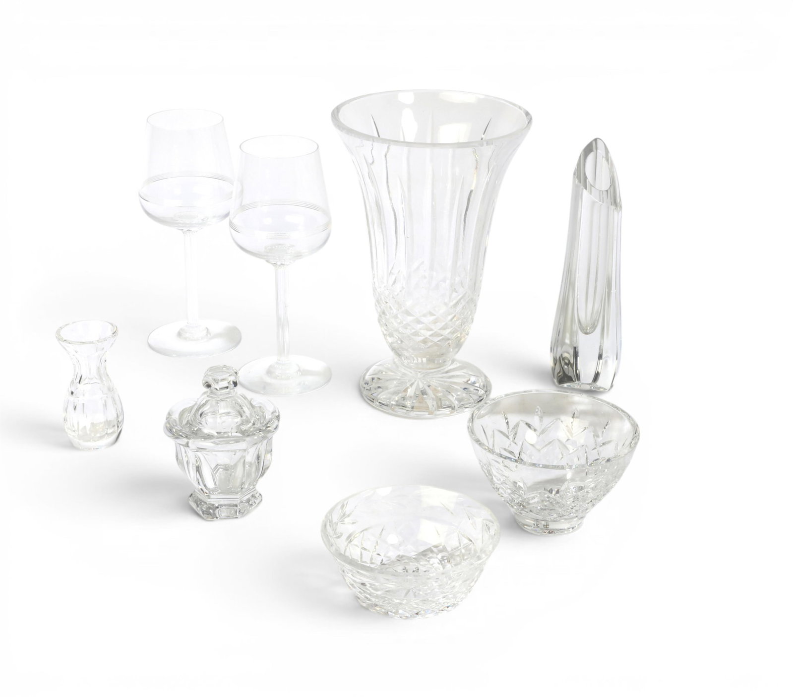 An eight piece group of International clear glass tableware, Baccarat, Waterford and others (1 of 4)